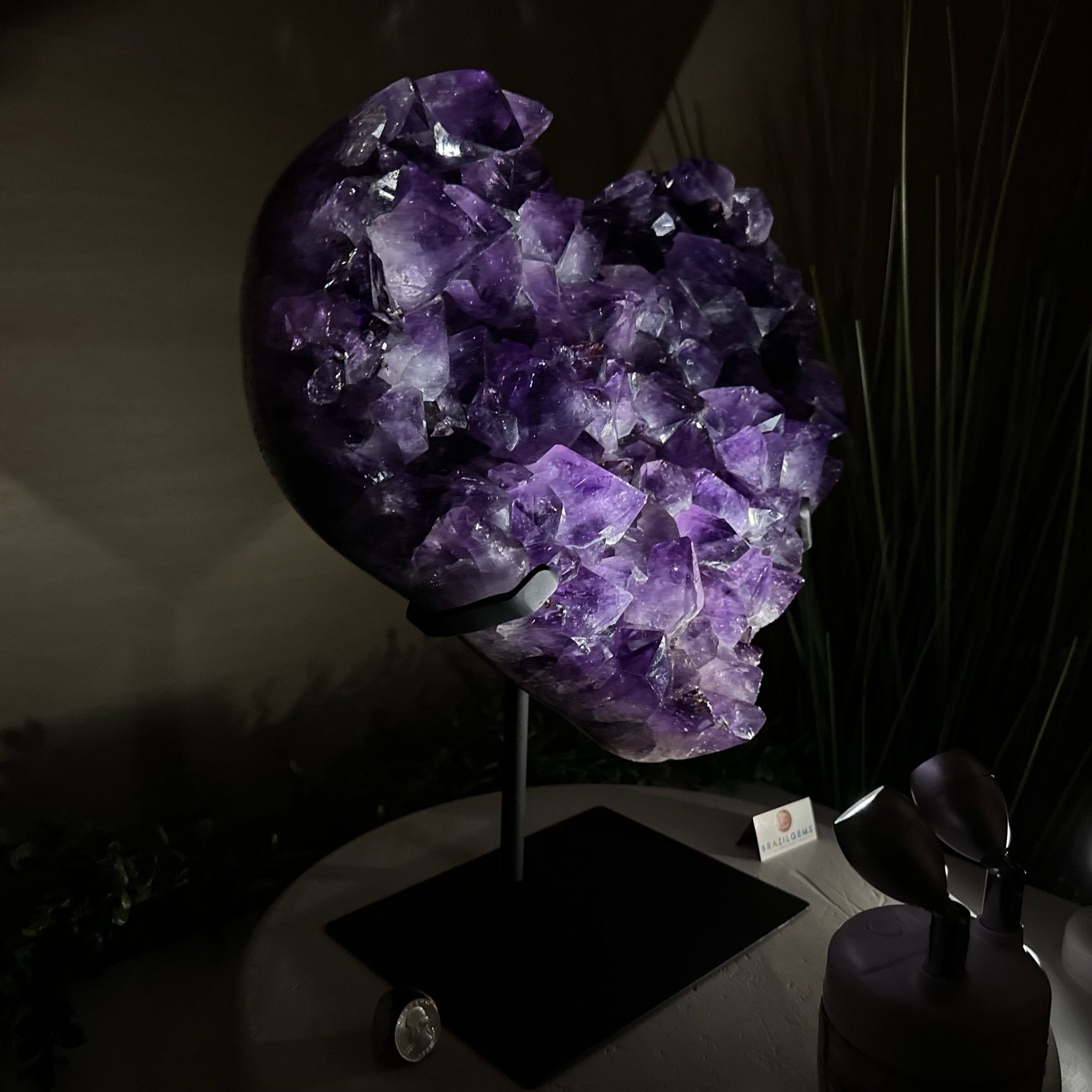 Large Extra Plus Quality Amethyst Heart Geode on stand, 27.3 lbs & 15.4" Tall #5463 - 0364 - Brazil GemsBrazil GemsLarge Extra Plus Quality Amethyst Heart Geode on stand, 27.3 lbs & 15.4" Tall #5463 - 0364Hearts5463 - 0364