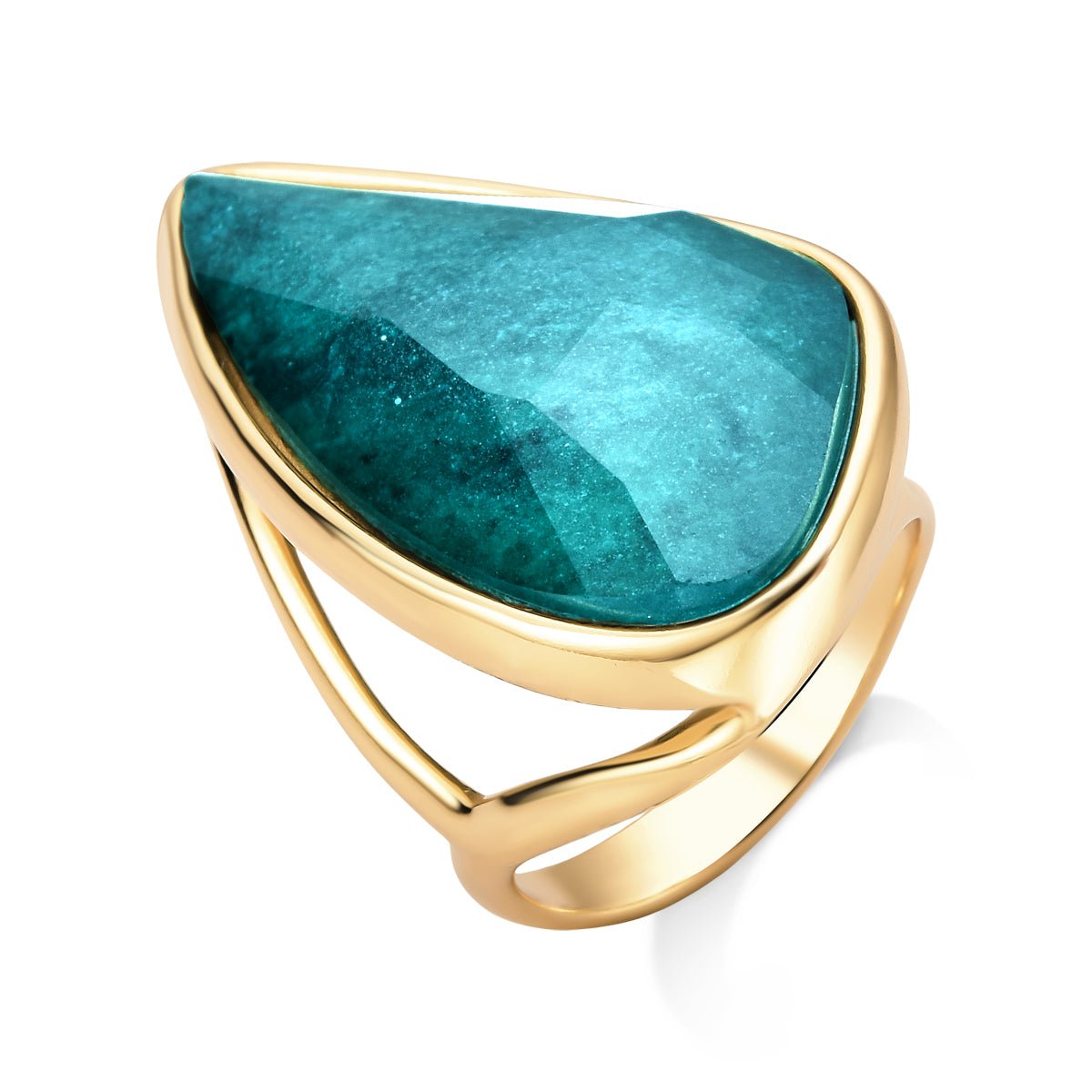 Large Faceted Emerald 18K Gold Plated Cocktail Ring Emerald Faceted 7