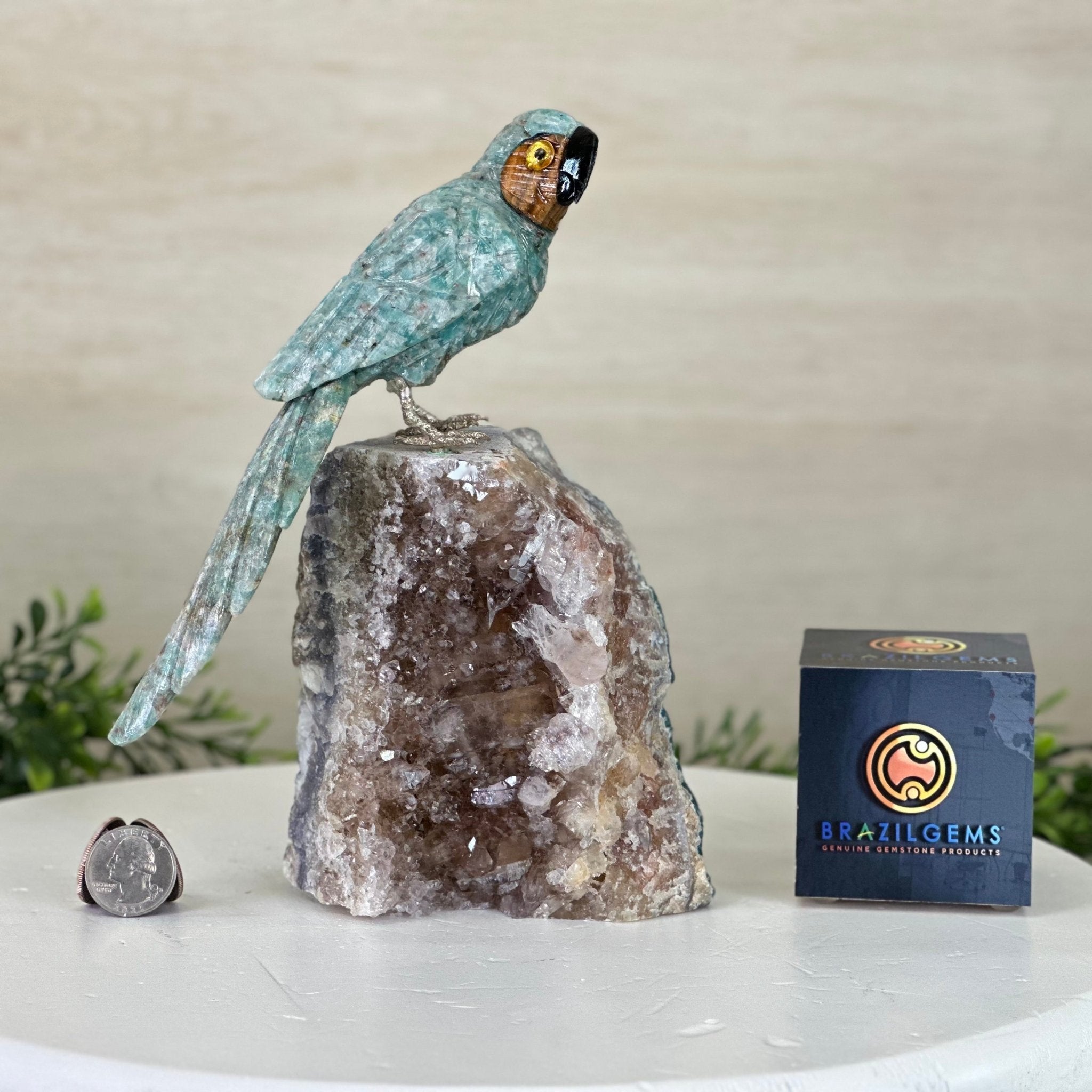 Hand-Carved Amazonite Parrot For Sale by Brazil Gems® #3004-AZPAM-012