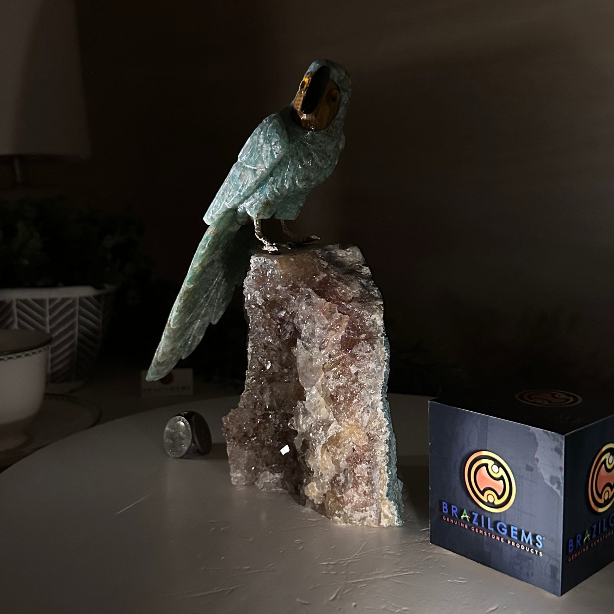 Hand-Carved Amazonite Parrot For Sale by Brazil Gems® #3004-AZPAM-012