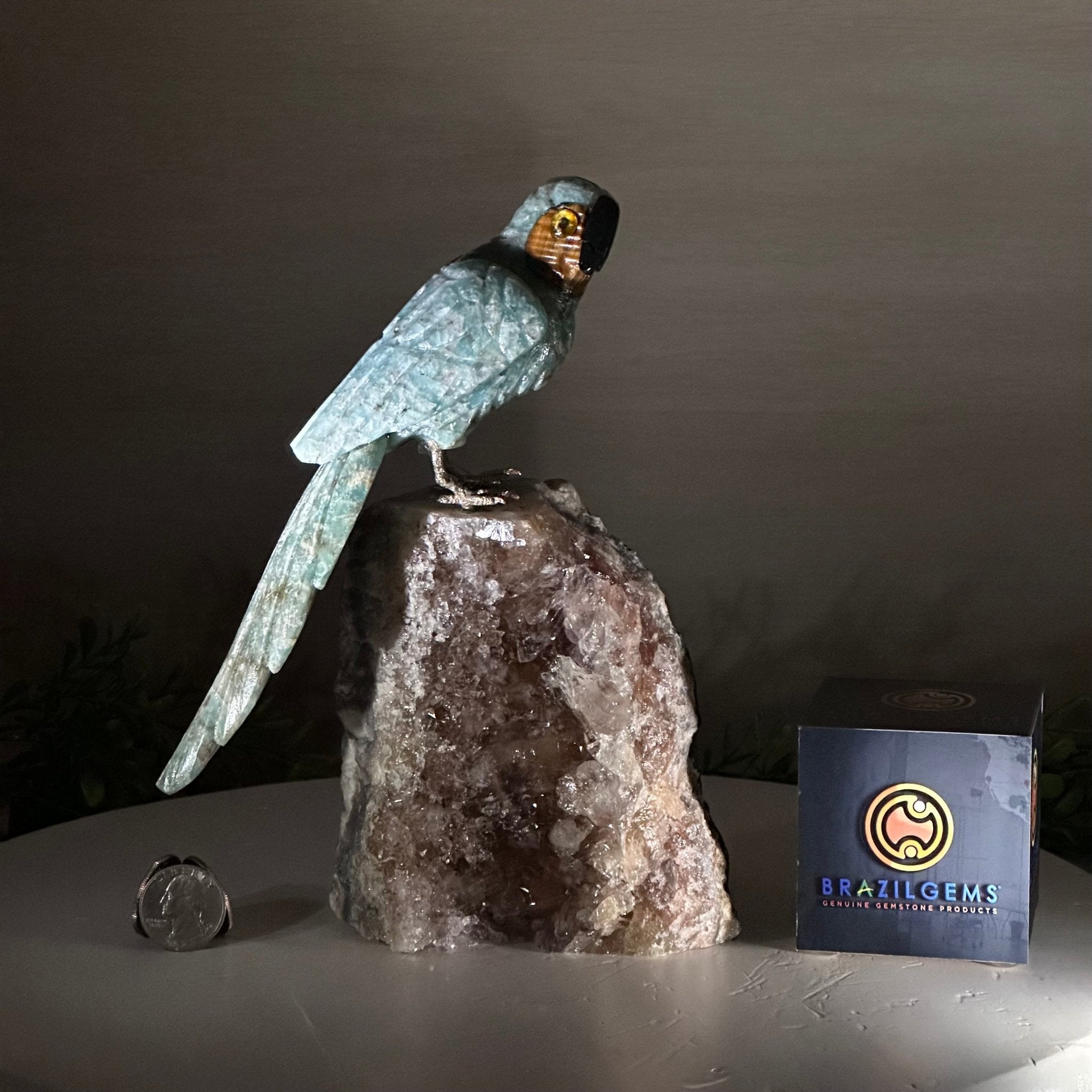 Hand-Carved Amazonite Parrot For Sale by Brazil Gems® #3004-AZPAM-012