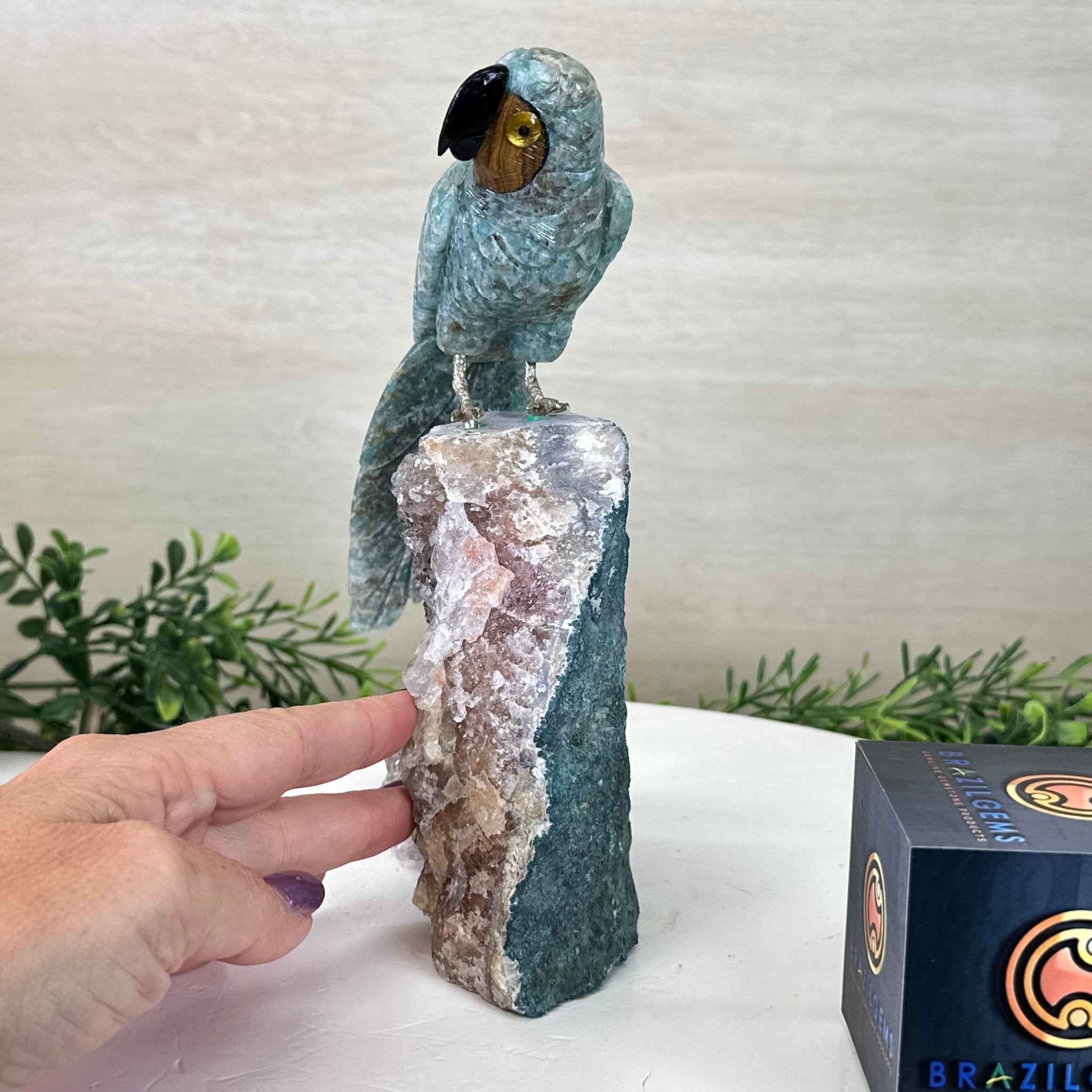 Hand-Carved Amazonite Parrot For Sale by Brazil Gems® #3004-AZPAM-012