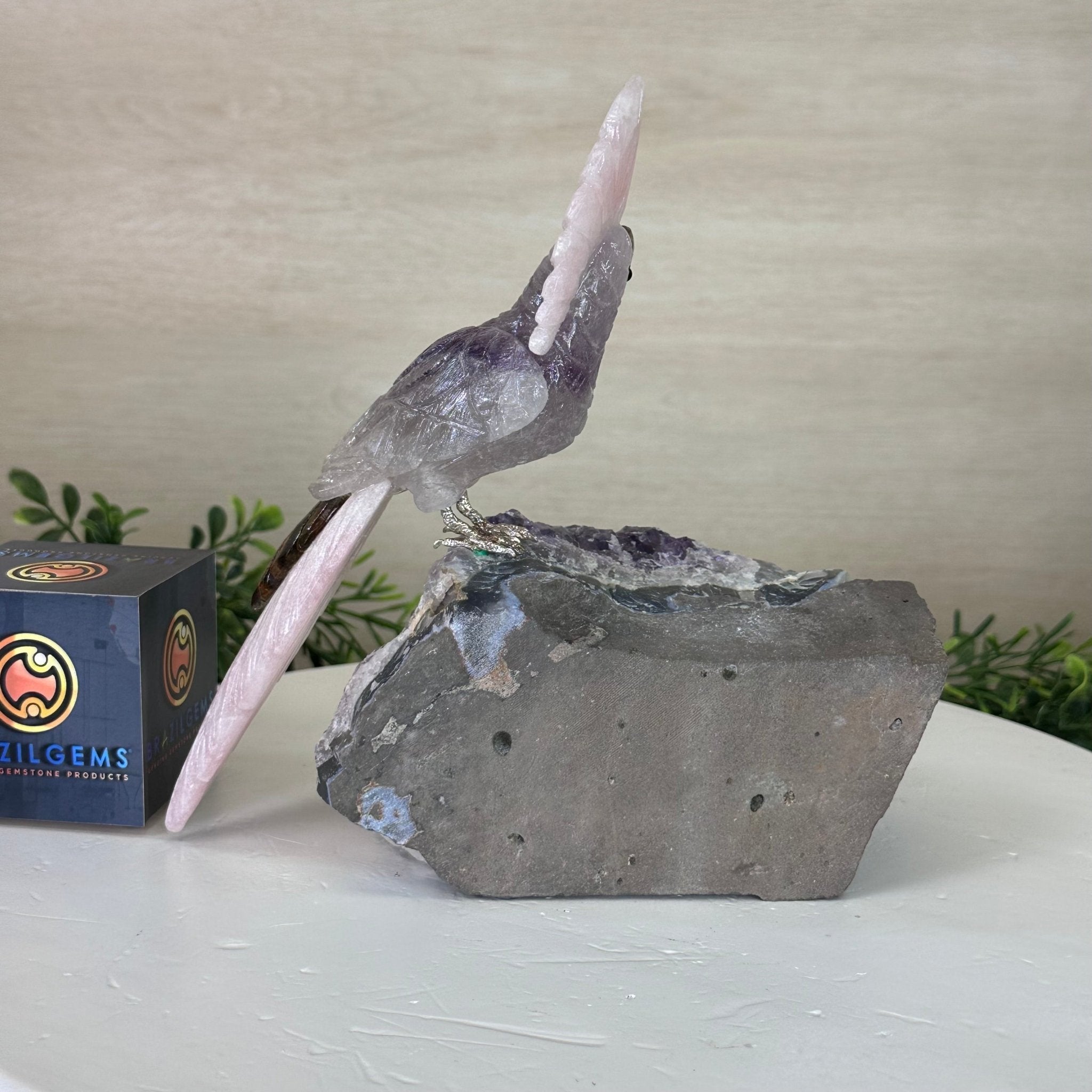 Large Hand - Carved Amethyst Cockatoo on an Amethyst Base, 8.1" Tall #3004 - AMCAM - 030 - Brazil GemsBrazil GemsLarge Hand - Carved Amethyst Cockatoo on an Amethyst Base, 8.1" Tall #3004 - AMCAM - 030Crystal Birds3004 - AMCAM - 030