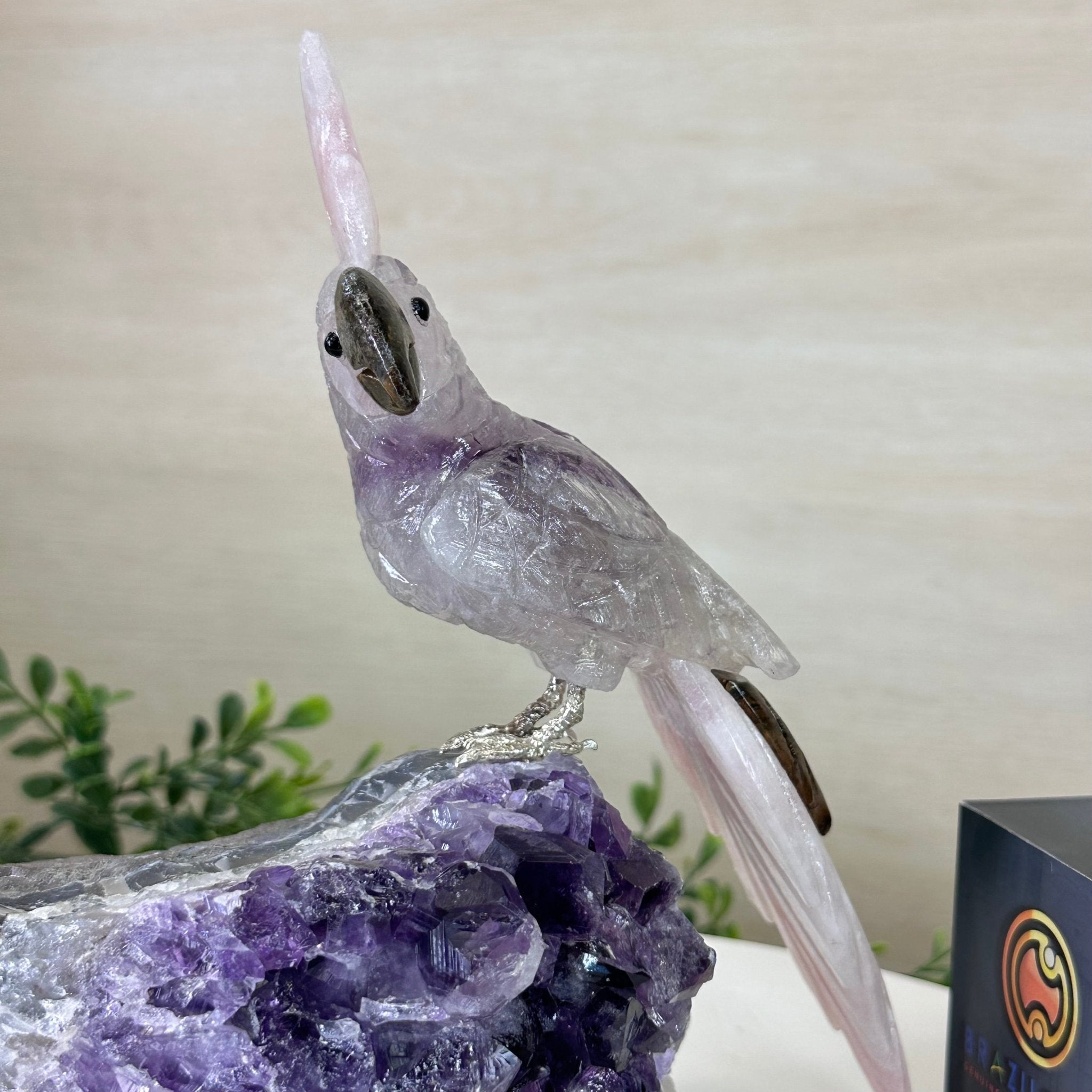 Large Hand - Carved Amethyst Cockatoo on an Amethyst Base, 8.1" Tall #3004 - AMCAM - 030 - Brazil GemsBrazil GemsLarge Hand - Carved Amethyst Cockatoo on an Amethyst Base, 8.1" Tall #3004 - AMCAM - 030Crystal Birds3004 - AMCAM - 030