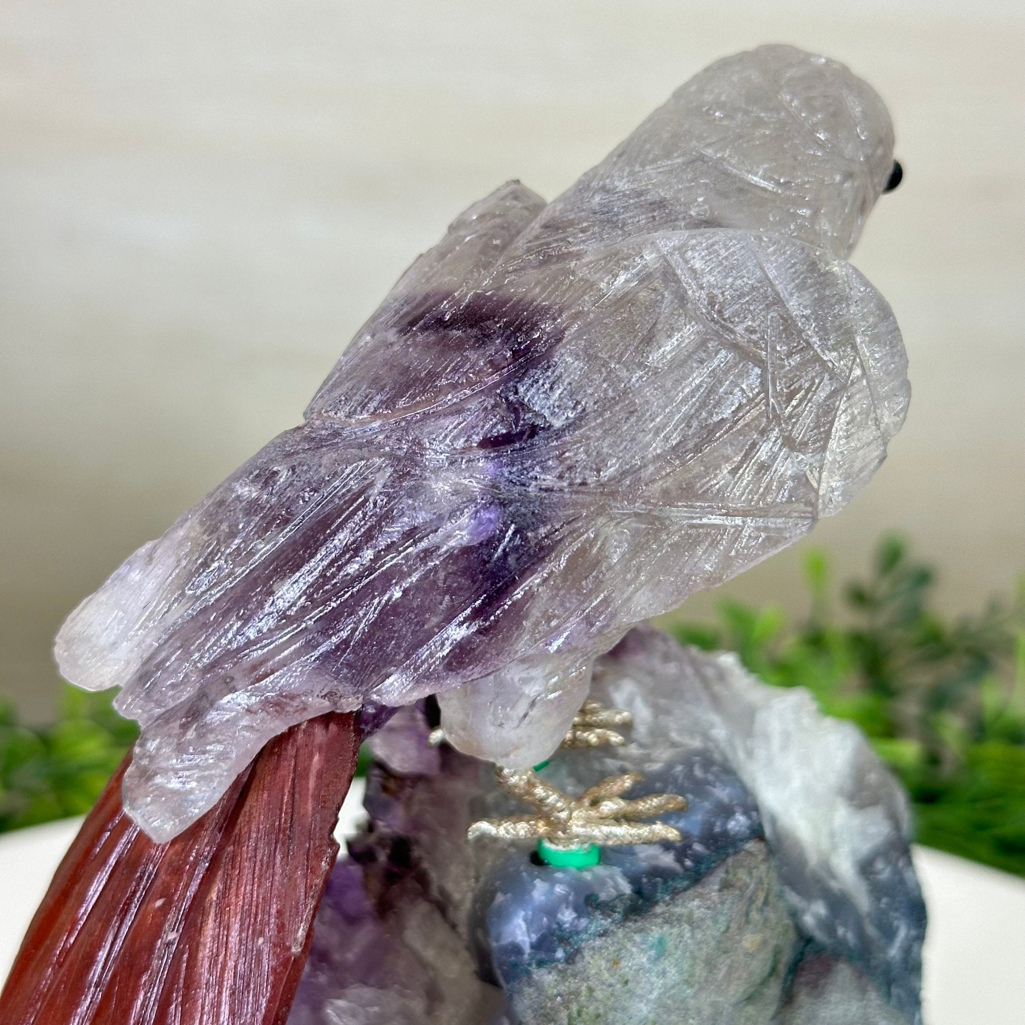 Large Hand - Carved Amethyst Parrot 7.8" Long on an Amethyst Cluster, #3004 - AMPAM - 008 - Brazil GemsBrazil GemsLarge Hand - Carved Amethyst Parrot 7.8" Long on an Amethyst Cluster, #3004 - AMPAM - 008Crystal Birds3004 - AMPAM - 008