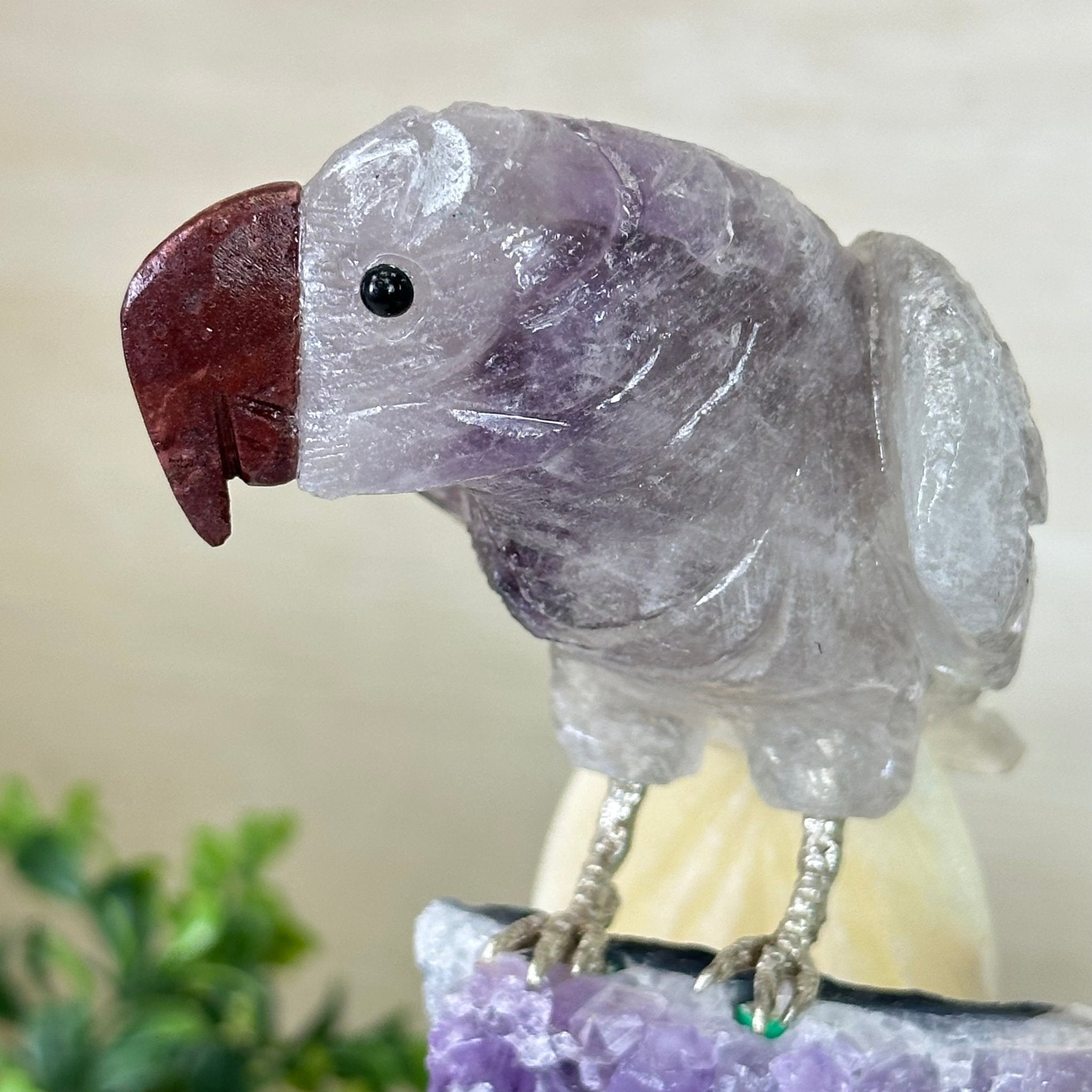 Large Hand - Carved Amethyst Parrot 8.2" Long on an Amethyst Cluster, #3004 - AMPAM - 009 - Brazil GemsBrazil GemsLarge Hand - Carved Amethyst Parrot 8.2" Long on an Amethyst Cluster, #3004 - AMPAM - 009Crystal Birds3004 - AMPAM - 009