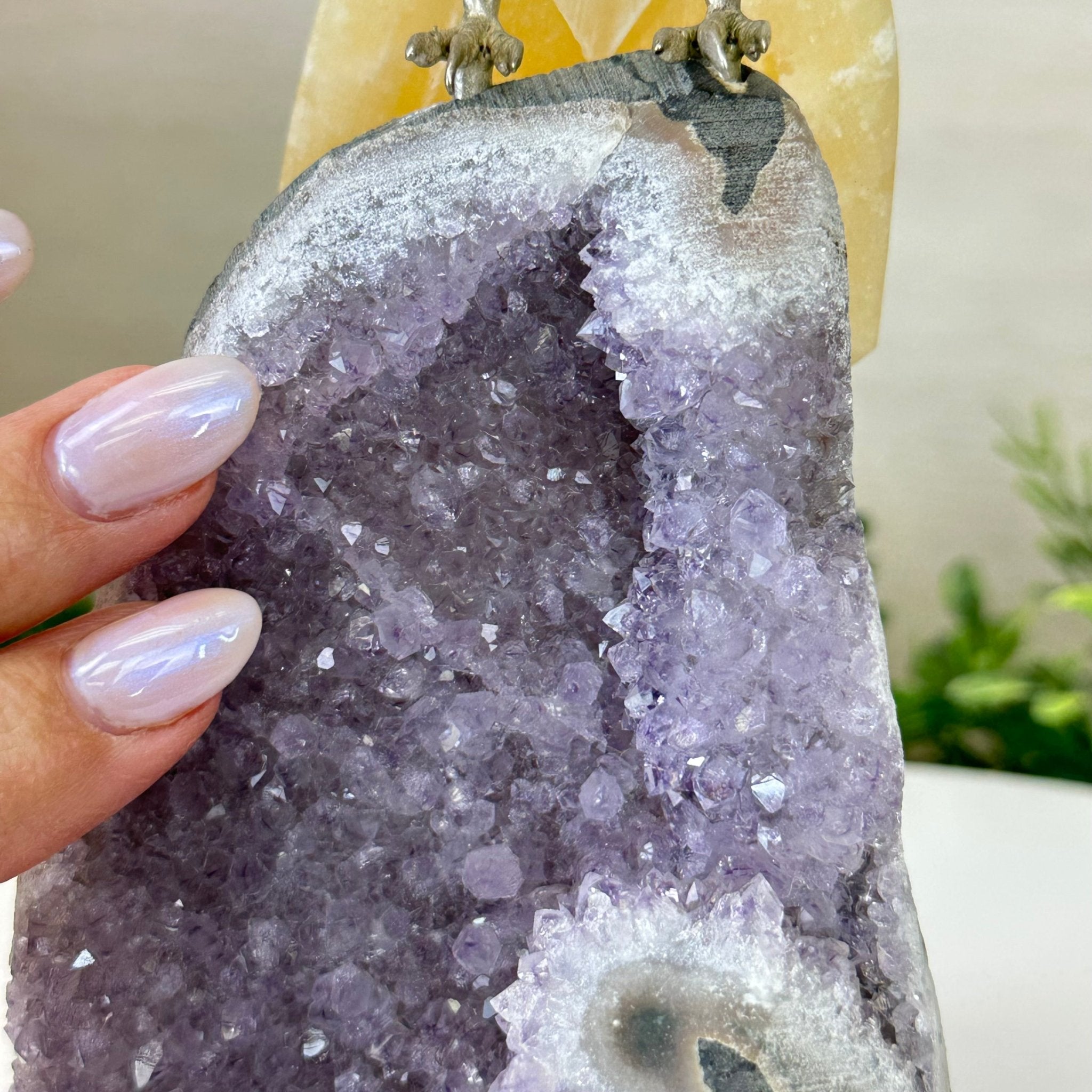 Large Hand - Carved Clear Quartz Parrot 10" Long on Amethyst Cluster #3005 - CQPAM - 048 - Brazil GemsBrazil GemsLarge Hand - Carved Clear Quartz Parrot 10" Long on Amethyst Cluster #3005 - CQPAM - 048Crystal Birds3005 - CQPAM - 048