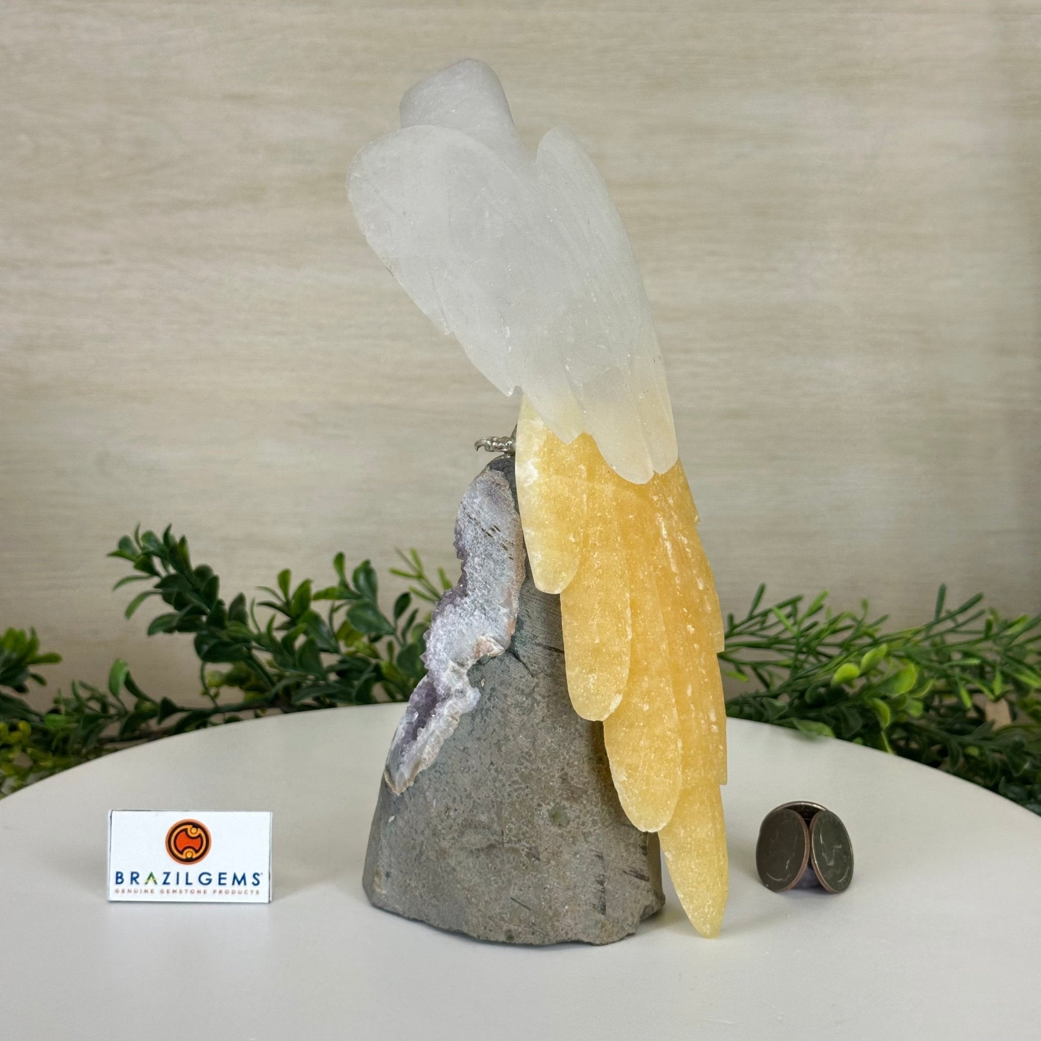 Large Hand - Carved Clear Quartz Parrot 10" Long on Amethyst Cluster #3005 - CQPAM - 048 - Brazil GemsBrazil GemsLarge Hand - Carved Clear Quartz Parrot 10" Long on Amethyst Cluster #3005 - CQPAM - 048Crystal Birds3005 - CQPAM - 048