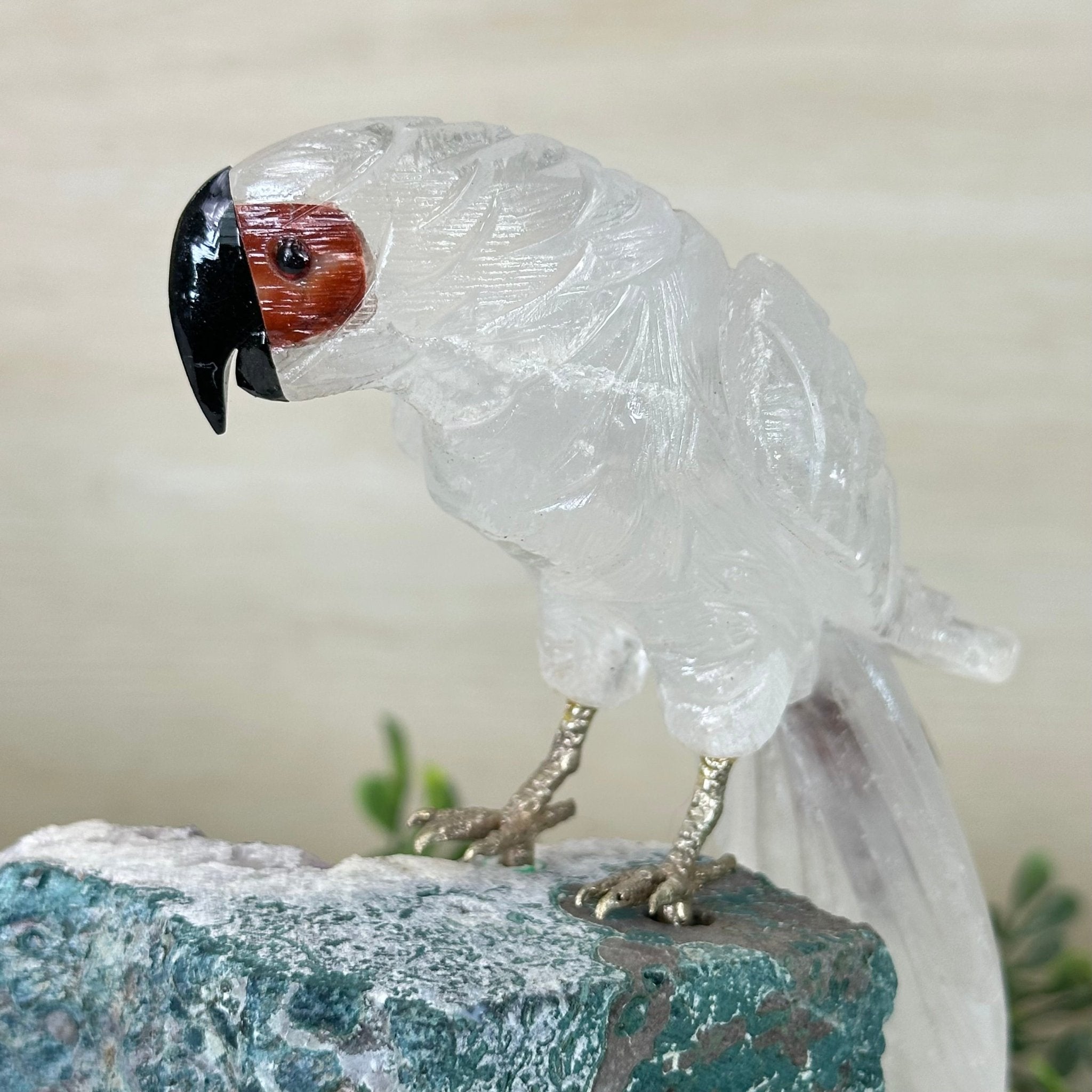 Large Hand - Carved Clear Quartz Parrot 8.3" Long on an Amethyst Cluster #3004 - CQPAM - 017 - Brazil GemsBrazil GemsLarge Hand - Carved Clear Quartz Parrot 8.3" Long on an Amethyst Cluster #3004 - CQPAM - 017Crystal Birds3004 - CQPAM - 017