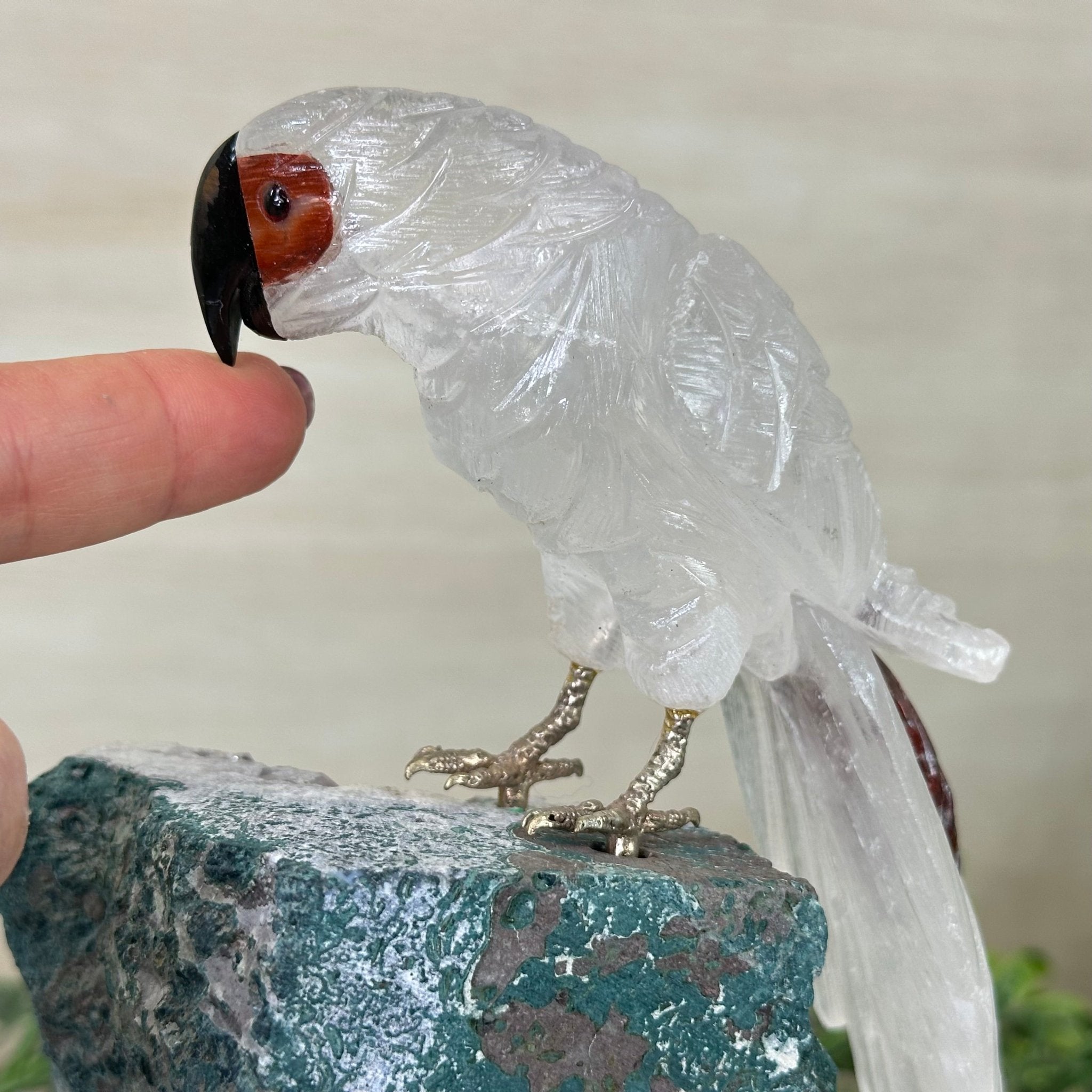 Large Hand - Carved Clear Quartz Parrot 8.3" Long on an Amethyst Cluster #3004 - CQPAM - 017 - Brazil GemsBrazil GemsLarge Hand - Carved Clear Quartz Parrot 8.3" Long on an Amethyst Cluster #3004 - CQPAM - 017Crystal Birds3004 - CQPAM - 017