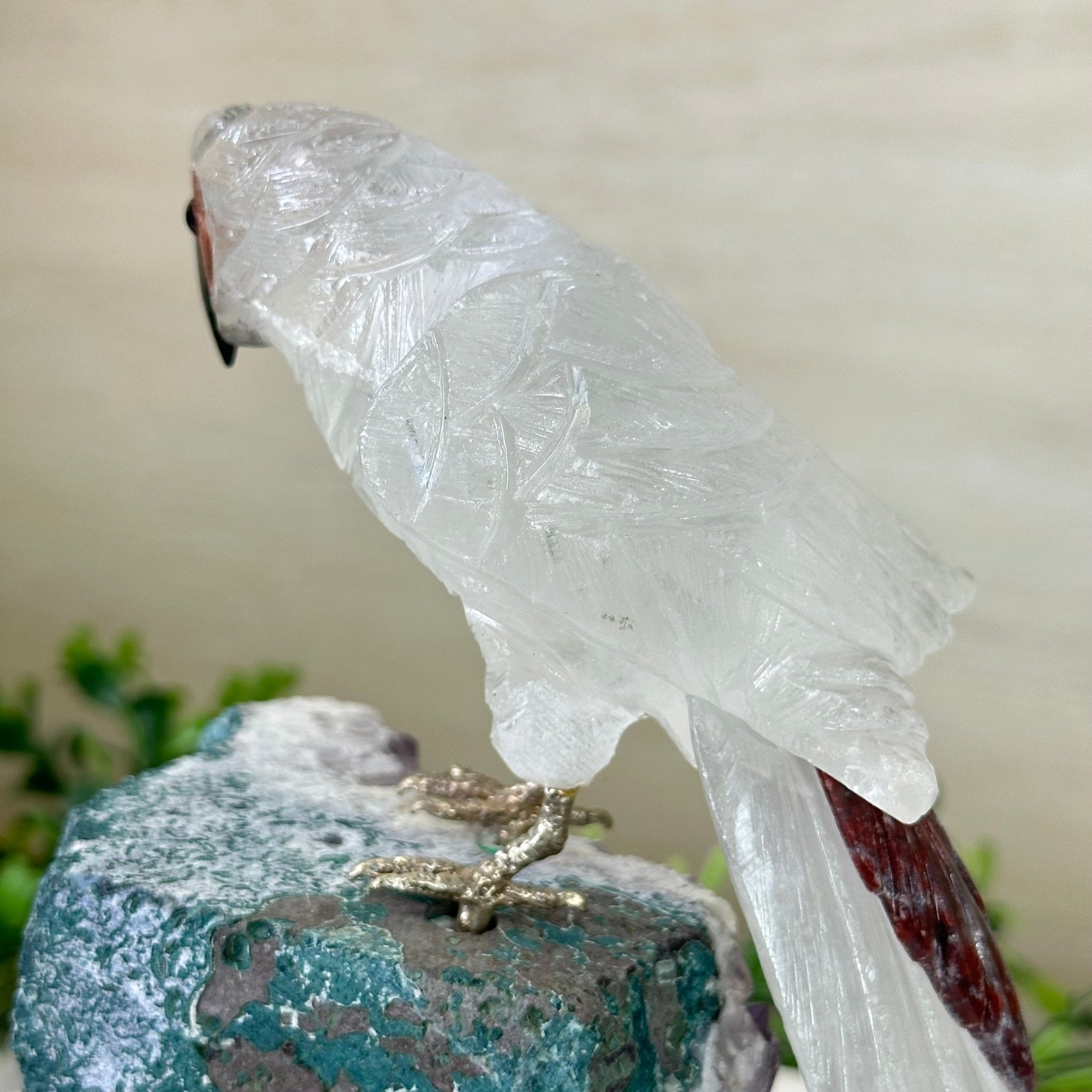 Large Hand - Carved Clear Quartz Parrot 8.3" Long on an Amethyst Cluster #3004 - CQPAM - 017 - Brazil GemsBrazil GemsLarge Hand - Carved Clear Quartz Parrot 8.3" Long on an Amethyst Cluster #3004 - CQPAM - 017Crystal Birds3004 - CQPAM - 017