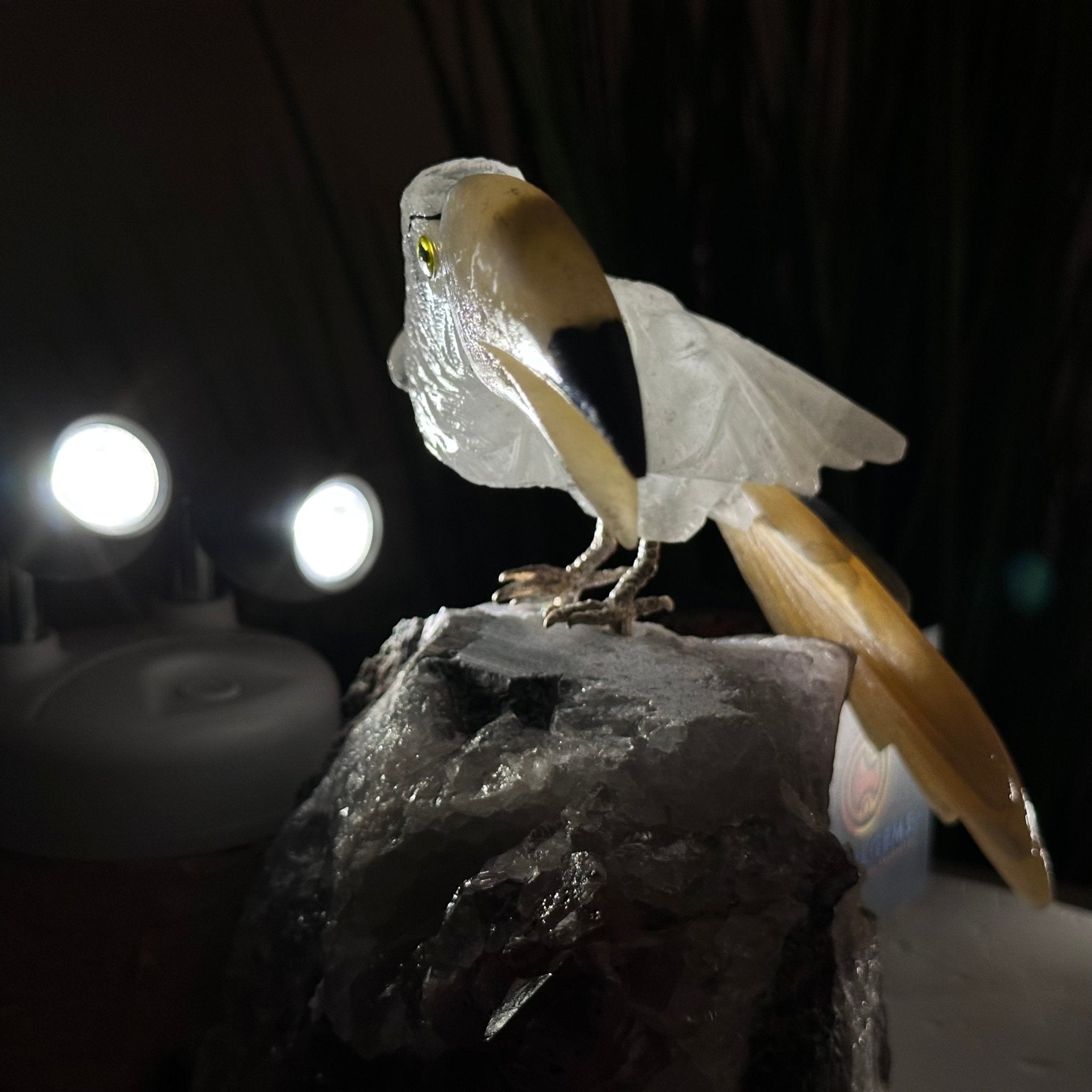 Large Hand - Carved Clear Quartz Toucan Bird w/ Amethyst Base, 7.3" Tall #3004 - CQTAM - 053 - Brazil GemsBrazil GemsLarge Hand - Carved Clear Quartz Toucan Bird w/ Amethyst Base, 7.3" Tall #3004 - CQTAM - 053Crystal Birds3004 - CQTAM - 053