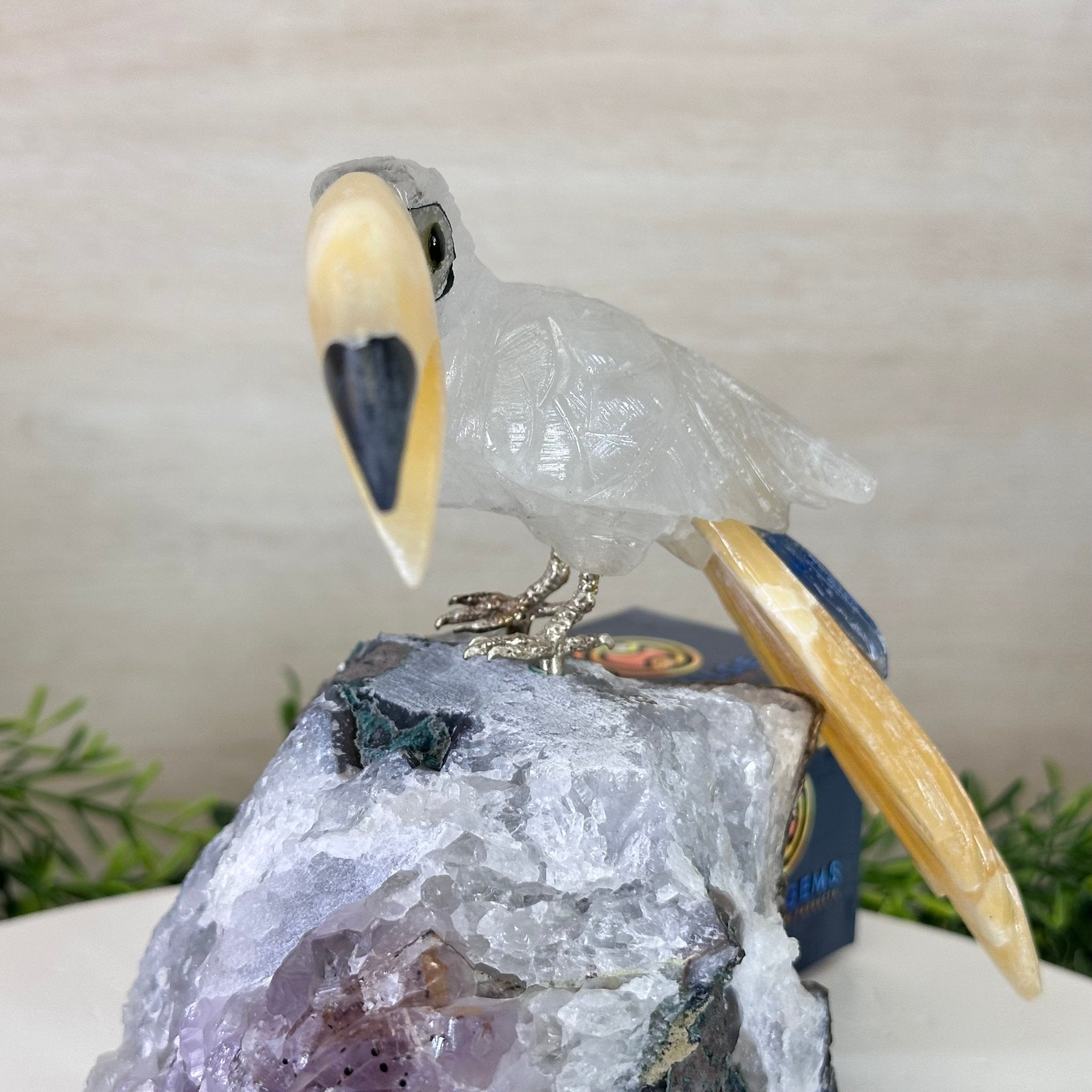 Large Hand - Carved Clear Quartz Toucan Bird w/ Amethyst Base, 7.3" Tall #3004 - CQTAM - 053 - Brazil GemsBrazil GemsLarge Hand - Carved Clear Quartz Toucan Bird w/ Amethyst Base, 7.3" Tall #3004 - CQTAM - 053Crystal Birds3004 - CQTAM - 053