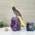 Large Hand - Carved Fire Quartz Cockatoo on an Amethyst Base, 9.9" Tall #3004 - FQCAM - 039 - Brazil GemsBrazil GemsLarge Hand - Carved Fire Quartz Cockatoo on an Amethyst Base, 9.9" Tall #3004 - FQCAM - 039Crystal Birds3004 - FQCAM - 039