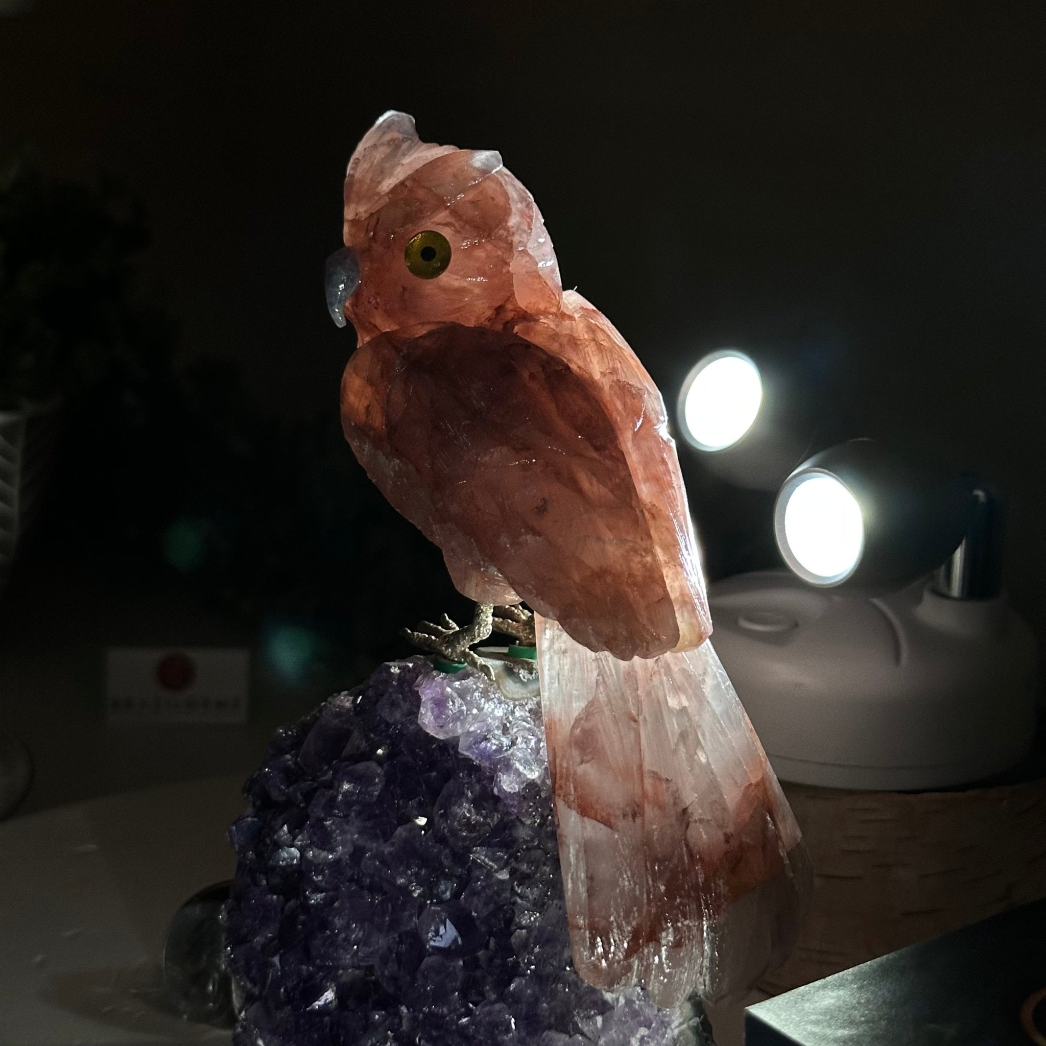 Hand-Carved Fire Quartz Owl For Sale by Brazil Gems® #3004