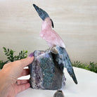 Large Hand - Carved Rose Quartz Cockatoo w/ Amethyst Base, 9.2" Tall #3004 - RQCAM - 041 - Brazil GemsBrazil GemsLarge Hand - Carved Rose Quartz Cockatoo w/ Amethyst Base, 9.2" Tall #3004 - RQCAM - 041Crystal Birds3004 - RQCAM - 041