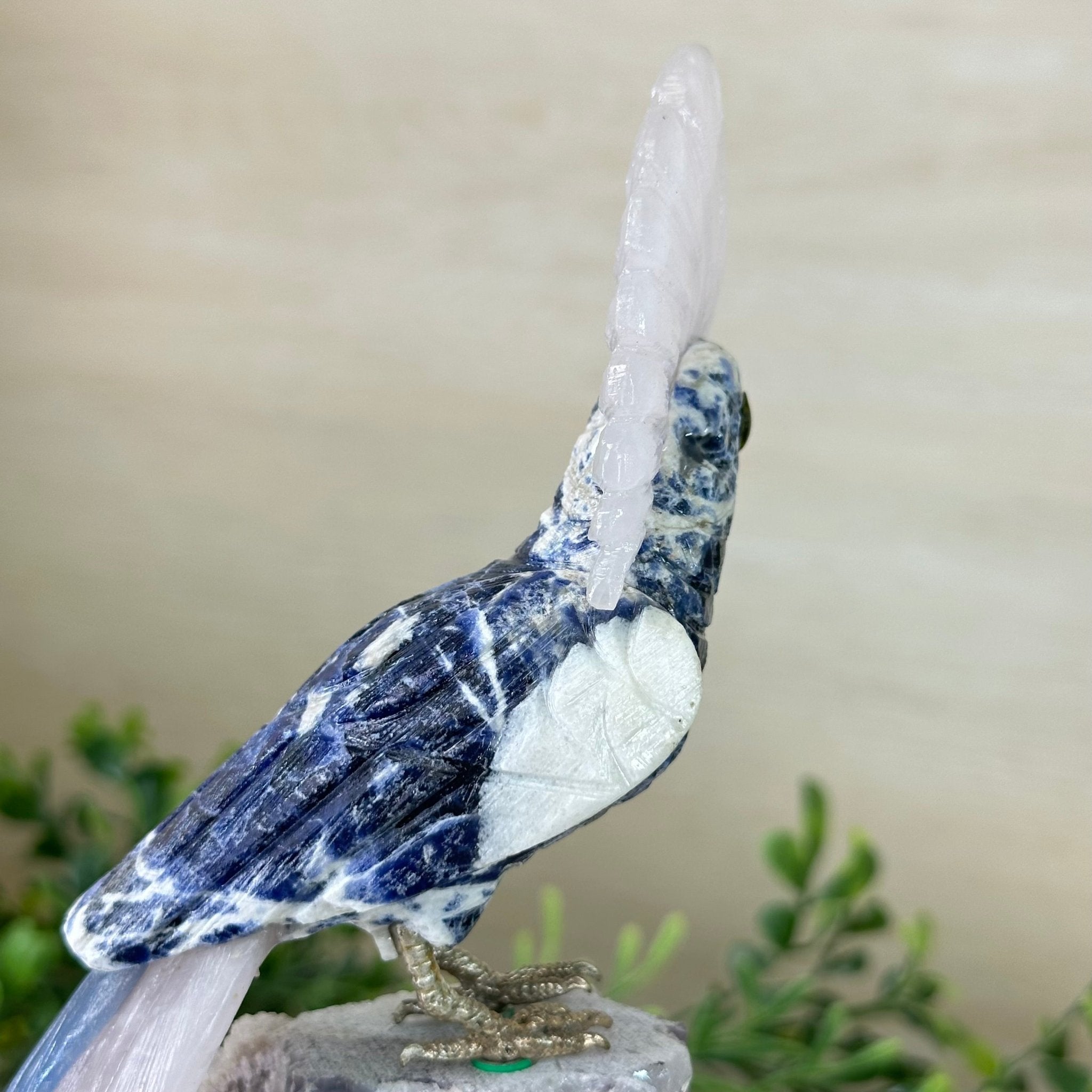 Large Hand - Carved Sodalite Cockatoo 8.3" Long on an Amethyst Base #3004 - SOCAM - 047 - Brazil GemsBrazil GemsLarge Hand - Carved Sodalite Cockatoo 8.3" Long on an Amethyst Base #3004 - SOCAM - 047Crystal Birds3004 - SOCAM - 047