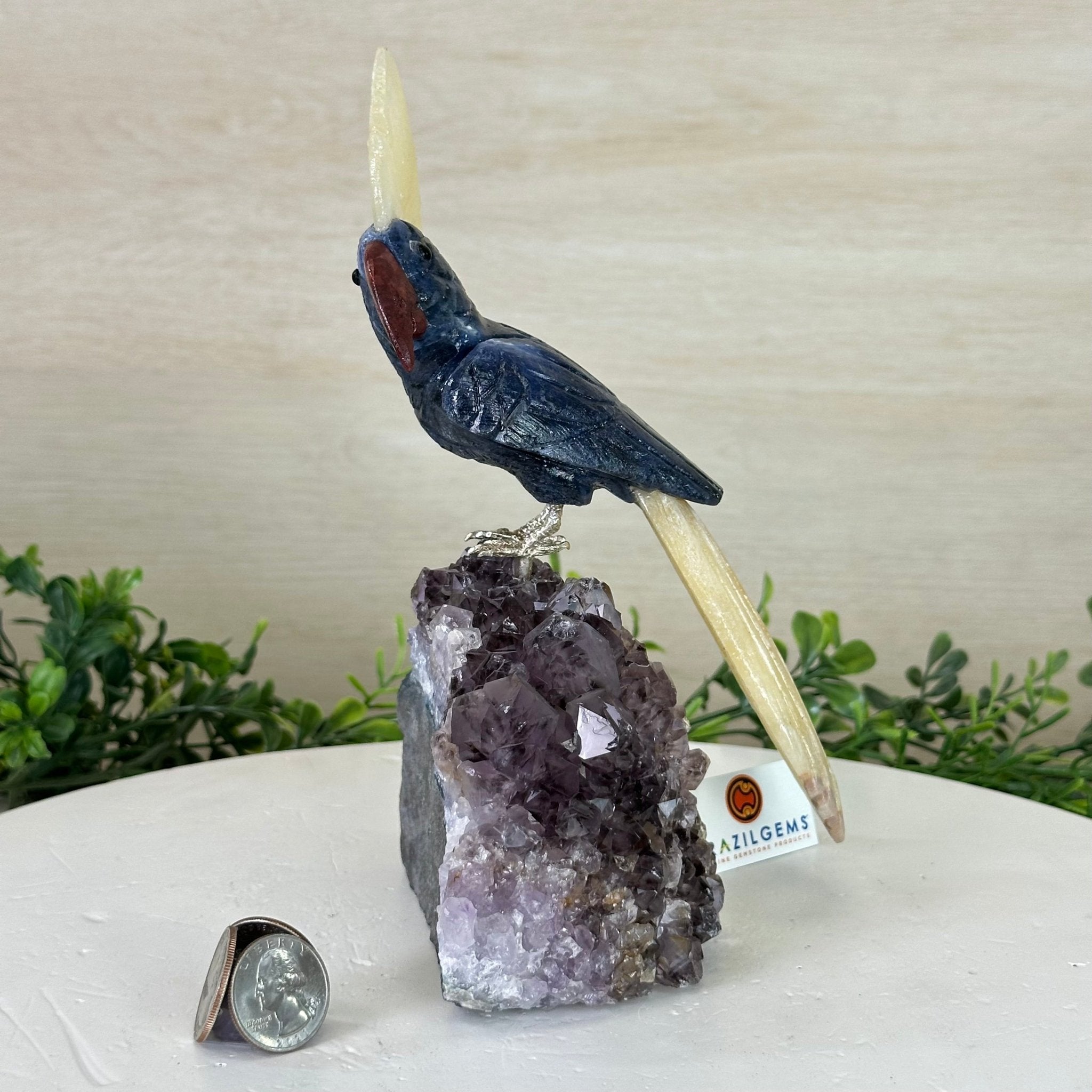 Large Hand - Carved Sodalite Cockatoo 9" Long on an Amethyst Base #3004 - SOCAM - 046 - Brazil GemsBrazil GemsLarge Hand - Carved Sodalite Cockatoo 9" Long on an Amethyst Base #3004 - SOCAM - 046Crystal Birds3004 - SOCAM - 046