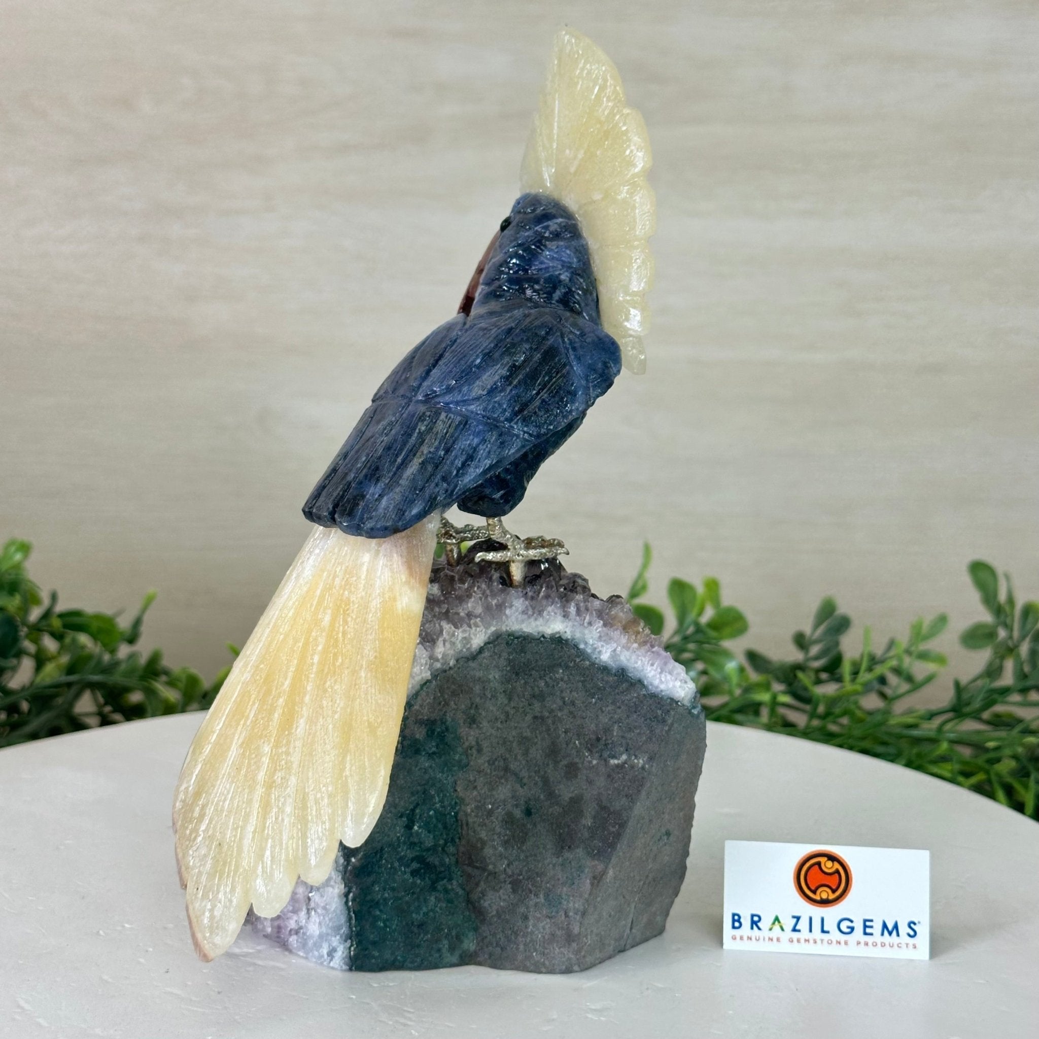 Large Hand - Carved Sodalite Cockatoo 9" Long on an Amethyst Base #3004 - SOCAM - 046 - Brazil GemsBrazil GemsLarge Hand - Carved Sodalite Cockatoo 9" Long on an Amethyst Base #3004 - SOCAM - 046Crystal Birds3004 - SOCAM - 046