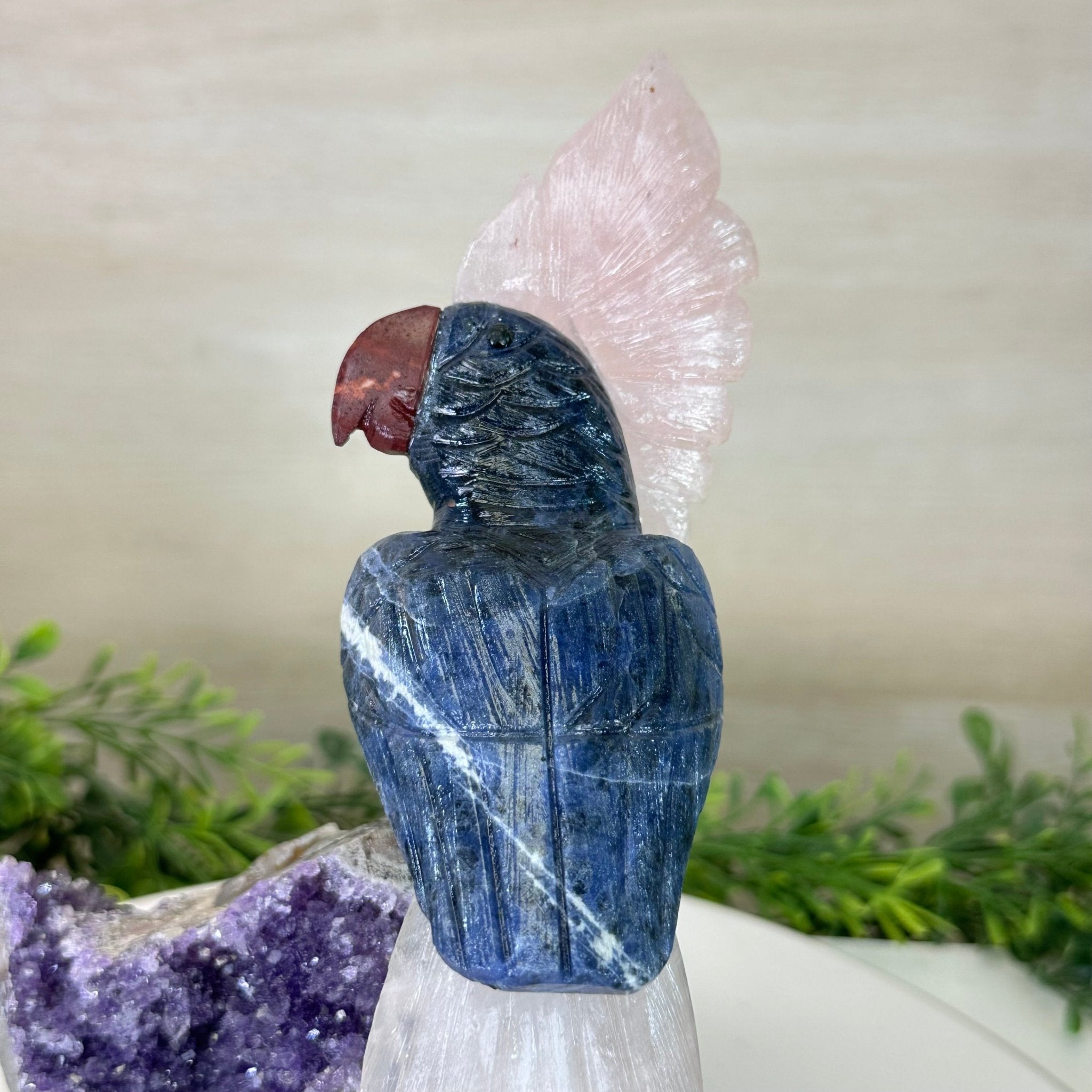 Large Hand - Carved Sodalite Cockatoo w/ Amethyst Base, 9.3" Tall #3004 - SOCAM - 045 - Brazil GemsBrazil GemsLarge Hand - Carved Sodalite Cockatoo w/ Amethyst Base, 9.3" Tall #3004 - SOCAM - 045Crystal Birds3004 - SOCAM - 045