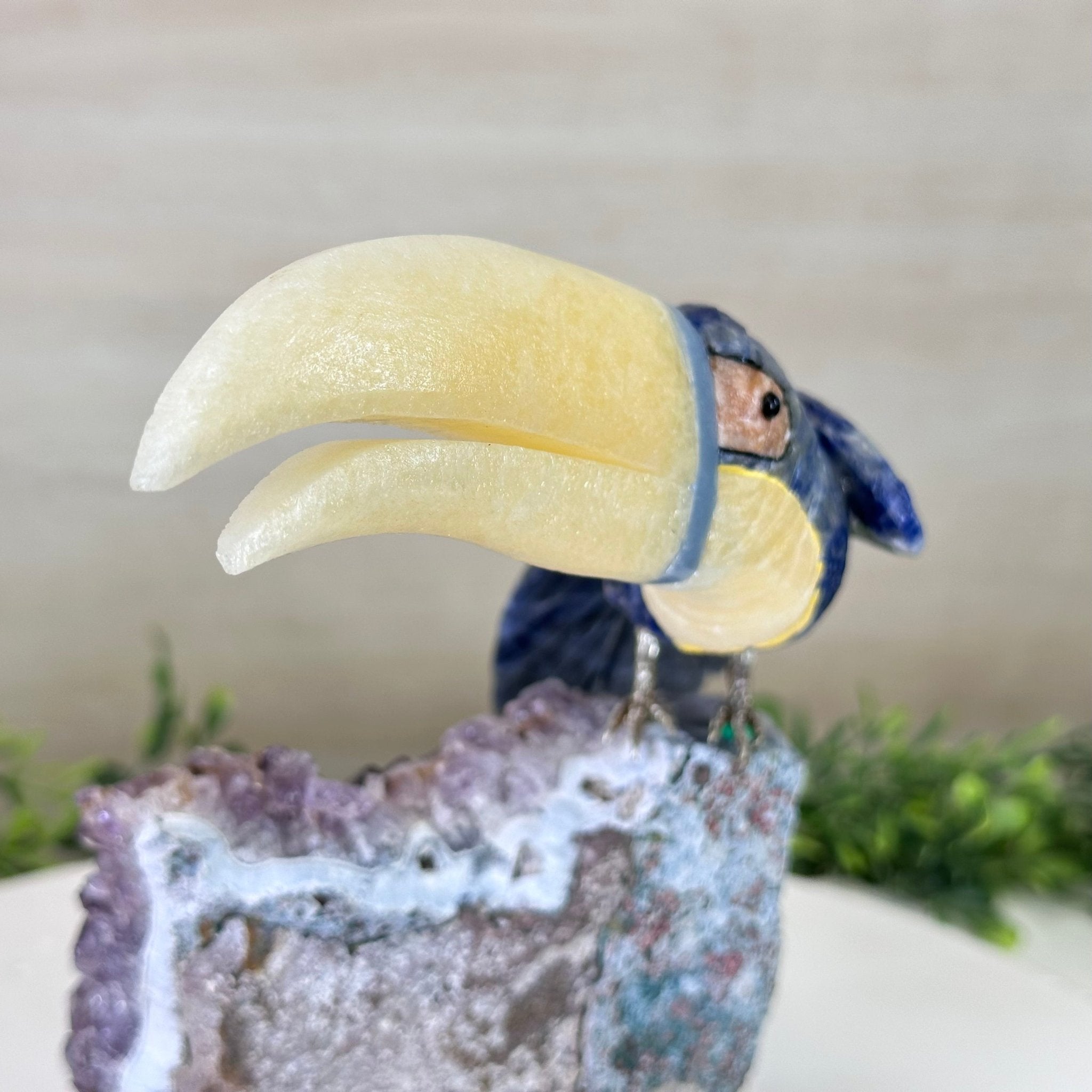 Large Hand - Carved Sodalite Toucan Bird w/ Amethyst Base, 7.8" Tall #3004 - SOTAM - 054 - Brazil GemsBrazil GemsLarge Hand - Carved Sodalite Toucan Bird w/ Amethyst Base, 7.8" Tall #3004 - SOTAM - 054Crystal Birds3004 - SOTAM - 054