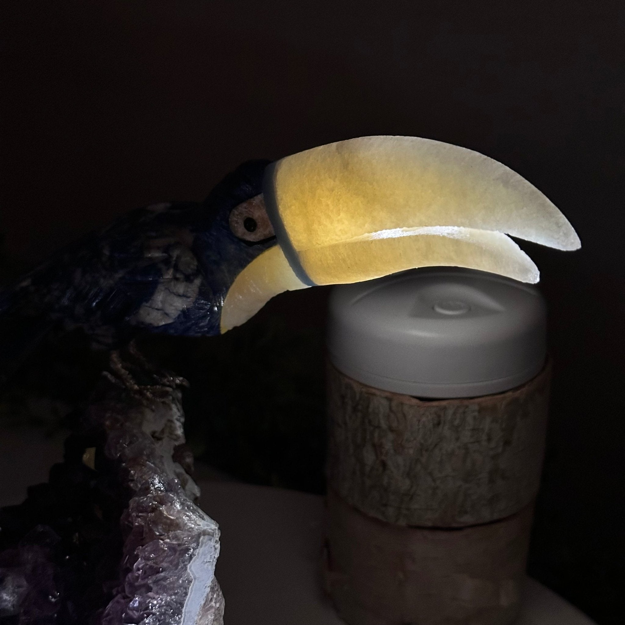 Large Hand - Carved Sodalite Toucan Bird w/ Amethyst Base, 7.8" Tall #3004 - SOTAM - 054 - Brazil GemsBrazil GemsLarge Hand - Carved Sodalite Toucan Bird w/ Amethyst Base, 7.8" Tall #3004 - SOTAM - 054Crystal Birds3004 - SOTAM - 054