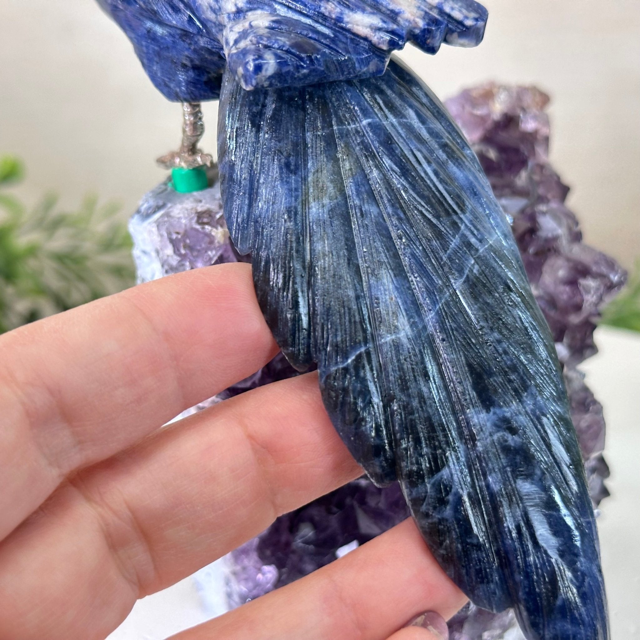 Large Hand - Carved Sodalite Toucan Bird w/ Amethyst Base, 7.8" Tall #3004 - SOTAM - 054 - Brazil GemsBrazil GemsLarge Hand - Carved Sodalite Toucan Bird w/ Amethyst Base, 7.8" Tall #3004 - SOTAM - 054Crystal Birds3004 - SOTAM - 054