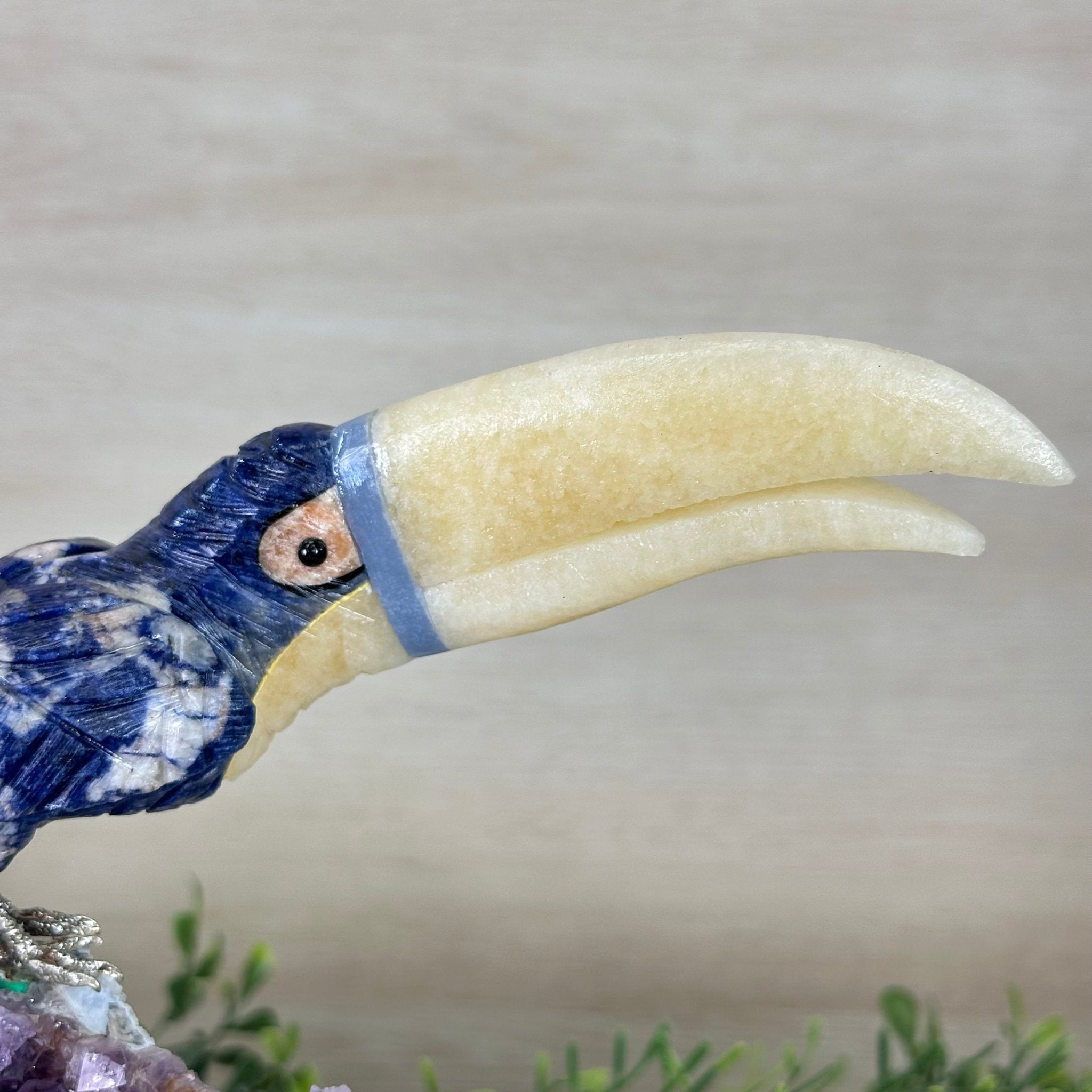 Large Hand - Carved Sodalite Toucan Bird w/ Amethyst Base, 7.8" Tall #3004 - SOTAM - 054 - Brazil GemsBrazil GemsLarge Hand - Carved Sodalite Toucan Bird w/ Amethyst Base, 7.8" Tall #3004 - SOTAM - 054Crystal Birds3004 - SOTAM - 054