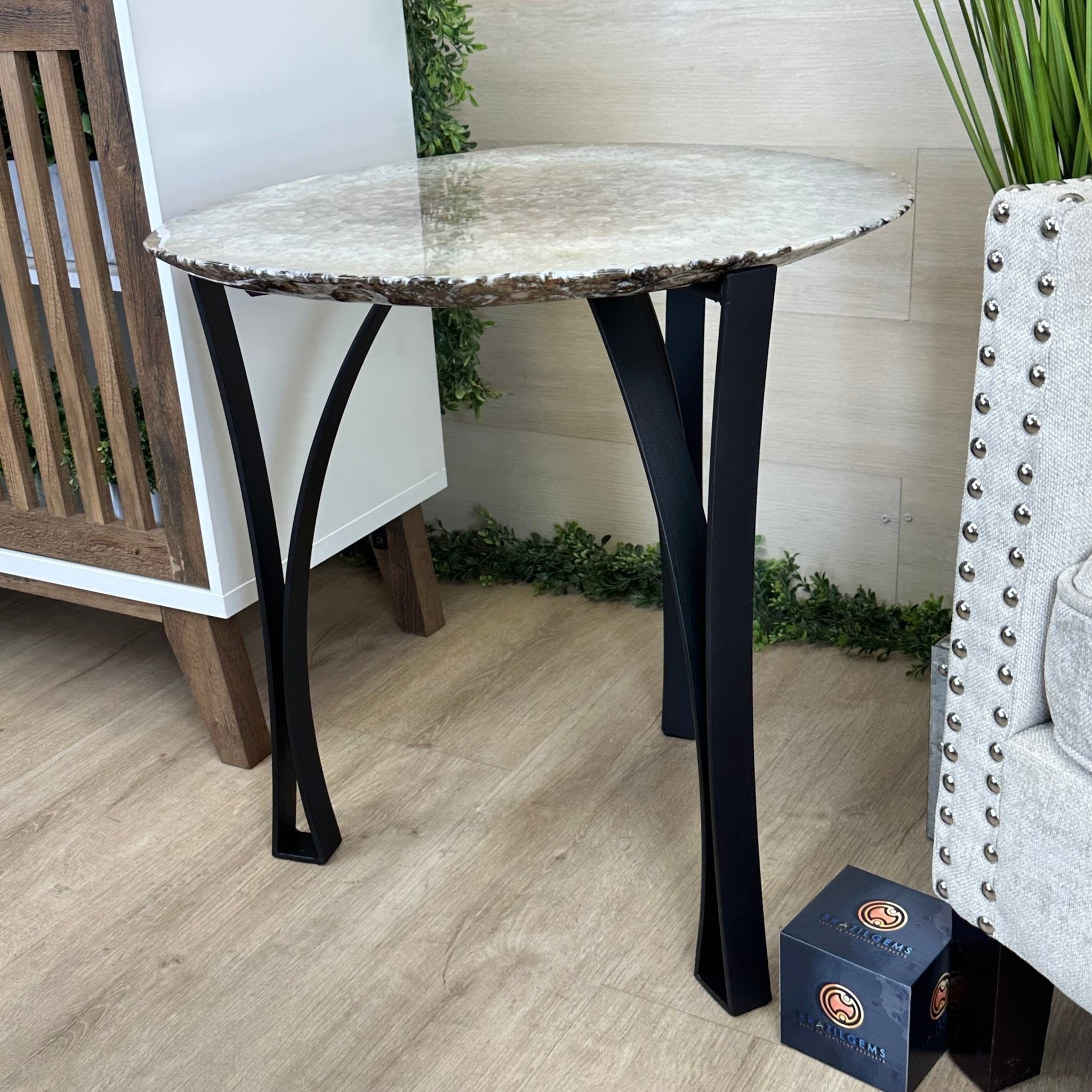 Large Natural Brazilian Agate Side Table on a black metal base, 23.5" Tall 1307 - 0027 - Brazil GemsBrazil GemsLarge Natural Brazilian Agate Side Table on a black metal base, 23.5" Tall 1307 - 0027Tables: Side1307 - 0027
