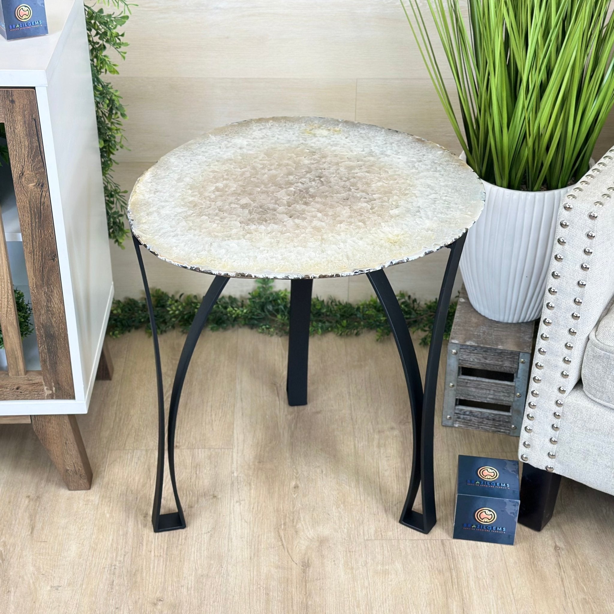 Large Natural Brazilian Agate Side Table on a black metal base, 23.5" Tall 1307 - 0027 - Brazil GemsBrazil GemsLarge Natural Brazilian Agate Side Table on a black metal base, 23.5" Tall 1307 - 0027Tables: Side1307 - 0027