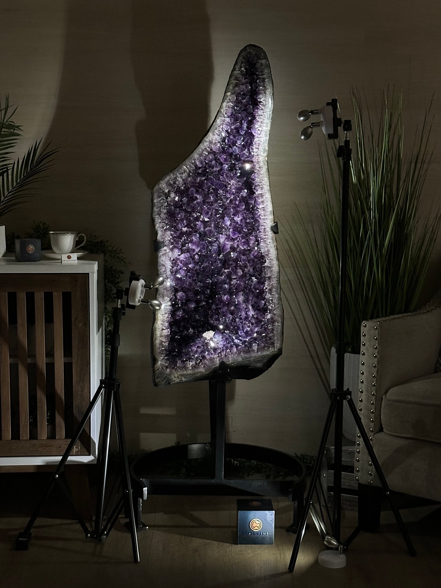 Large Super Quality Amethyst Cluster on Metal Stand, 227.1 lbs & 56.4" Tall #5491 - 0024 - Brazil GemsBrazil GemsLarge Super Quality Amethyst Cluster on Metal Stand, 227.1 lbs & 56.4" Tall #5491 - 0024Clusters on Fixed Bases5491 - 0024