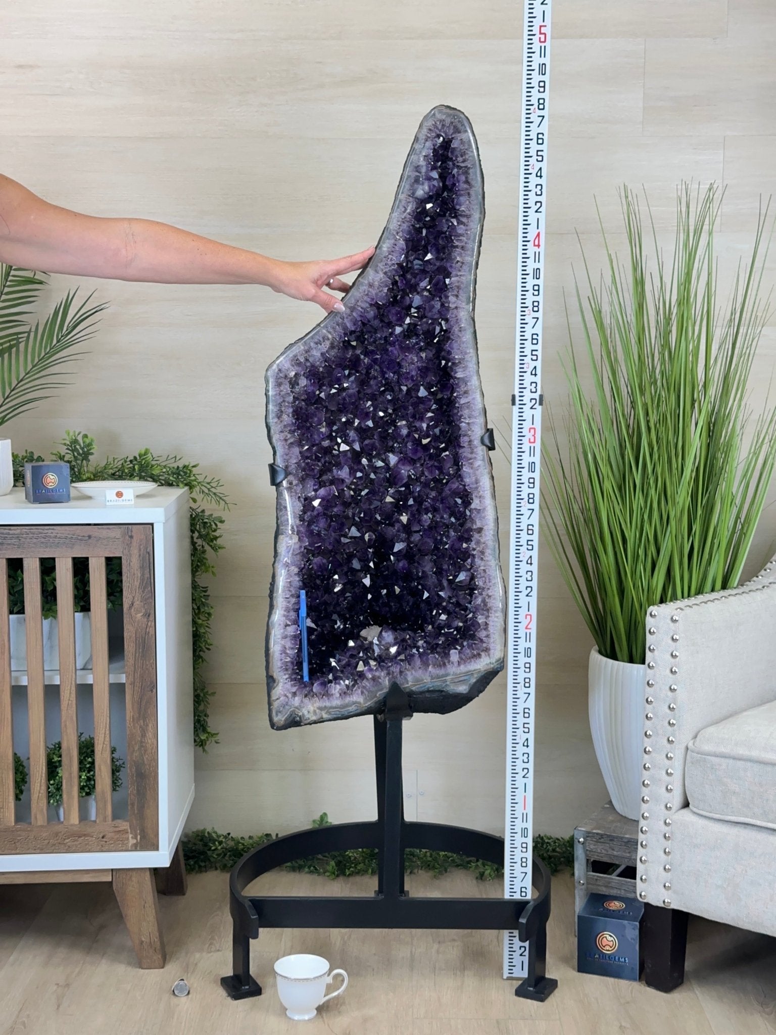 Large Super Quality Amethyst Cluster on Metal Stand, 227.1 lbs & 56.4" Tall #5491 - 0024 - Brazil GemsBrazil GemsLarge Super Quality Amethyst Cluster on Metal Stand, 227.1 lbs & 56.4" Tall #5491 - 0024Clusters on Fixed Bases5491 - 0024
