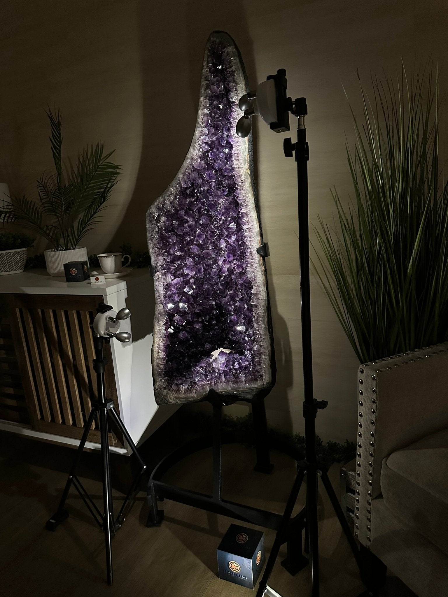 Large Super Quality Amethyst Cluster on Metal Stand, 227.1 lbs & 56.4" Tall #5491 - 0024 - Brazil GemsBrazil GemsLarge Super Quality Amethyst Cluster on Metal Stand, 227.1 lbs & 56.4" Tall #5491 - 0024Clusters on Fixed Bases5491 - 0024