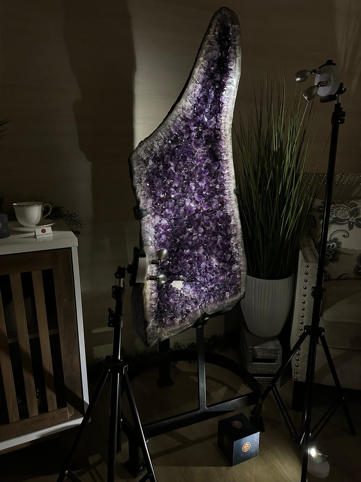 Large Super Quality Amethyst Cluster on Metal Stand, 227.1 lbs & 56.4" Tall #5491 - 0024 - Brazil GemsBrazil GemsLarge Super Quality Amethyst Cluster on Metal Stand, 227.1 lbs & 56.4" Tall #5491 - 0024Clusters on Fixed Bases5491 - 0024