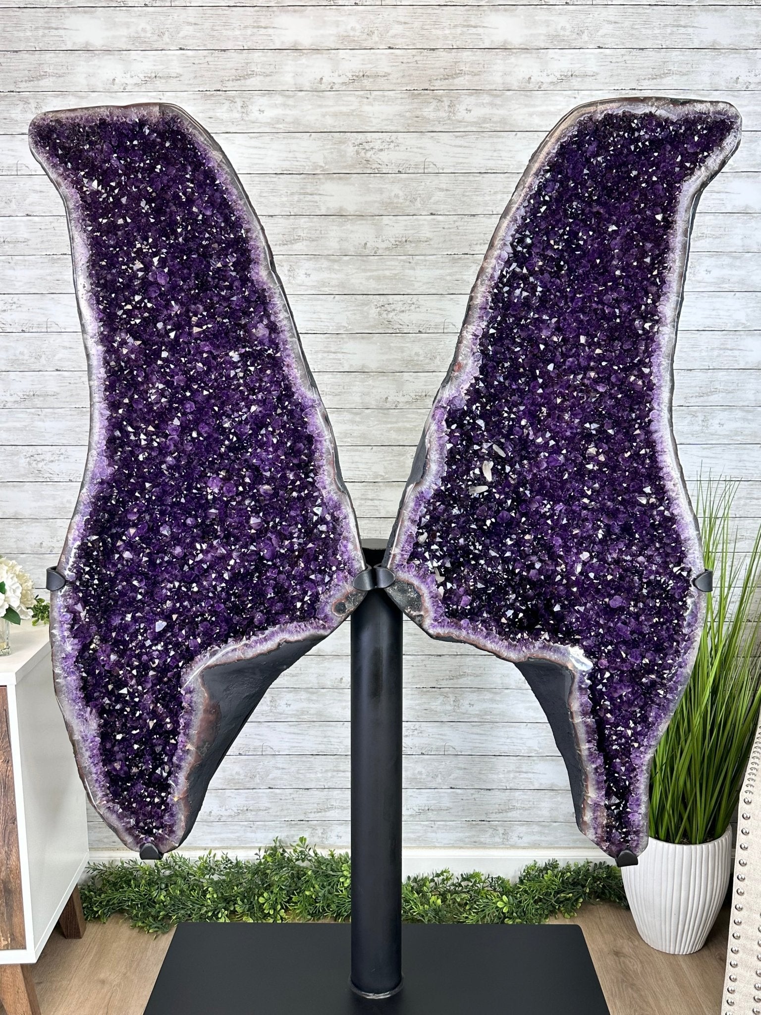 Large Super Quality Amethyst Wings on a Metal Stand, 503 lbs, 71" Tall #5493-0046 - Brazil GemsBrazil GemsLarge Super Quality Amethyst Wings on a Metal Stand, 503 lbs, 71" Tall #5493-0046Amethyst Butterfly Wings5493-0046