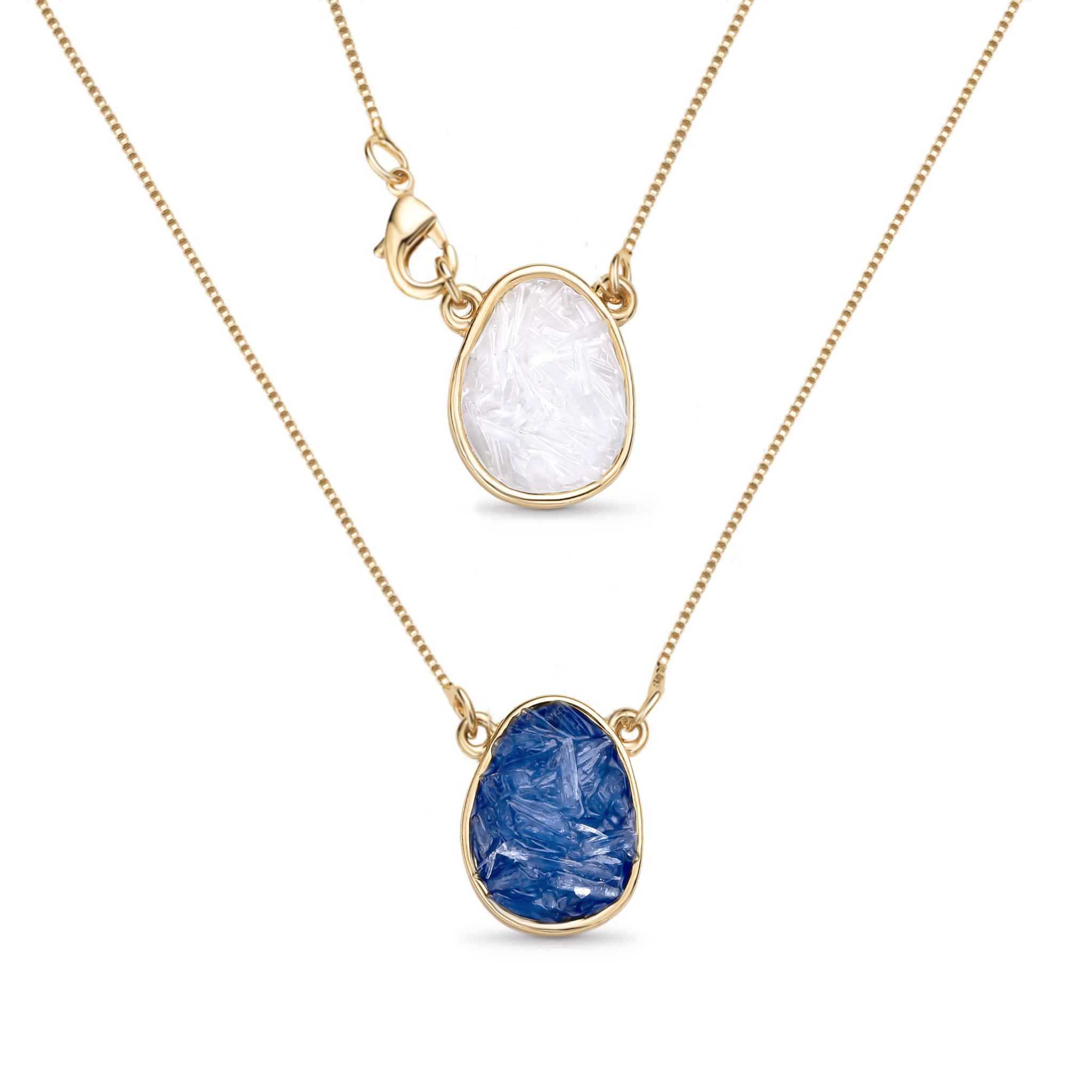 Layered Pendants w Natural Gemstone Fragments 18K Gold Plated Necklace Kyanite Selenite Fragments