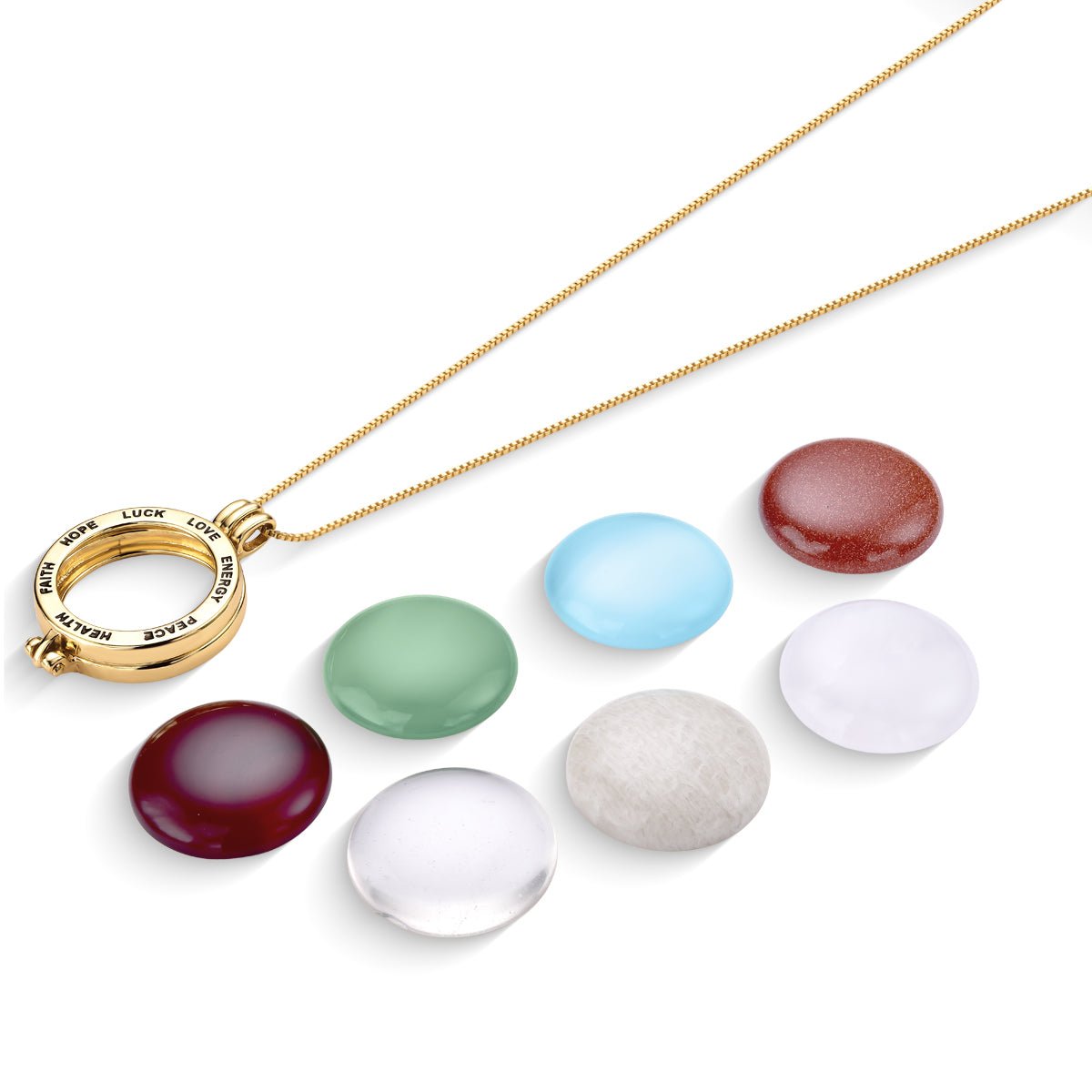 Locket w/ 7 Interchangeable Gemstones 18K Gold Plated Necklace - Brazil GemsBrazil GemsLocket w/ 7 Interchangeable Gemstones 18K Gold Plated NecklaceNecklace12GP8056 - 799