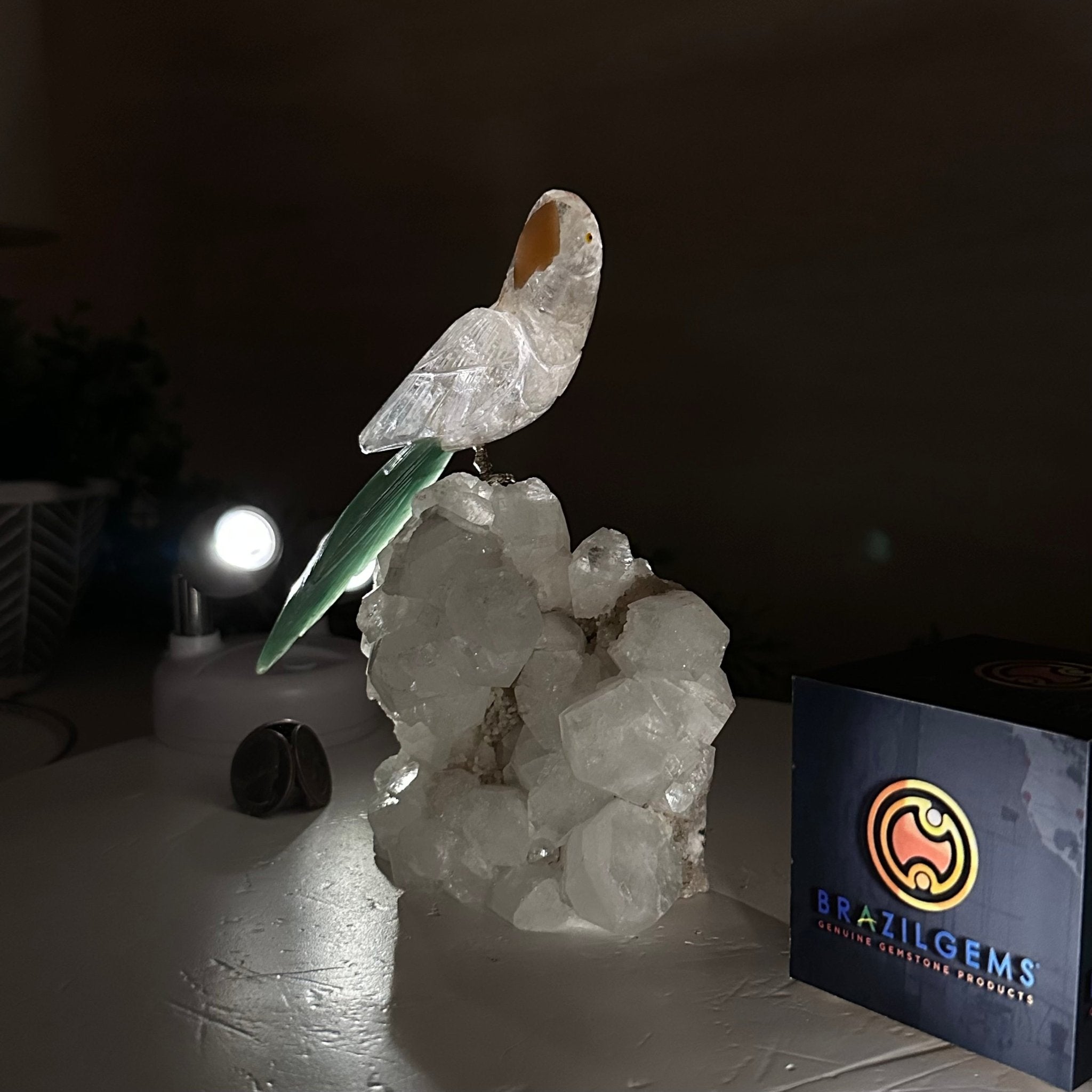 Medium Hand - Carved Clear Quartz Parrot on a Clear Quartz Base, 6.5" Tall #3003 - CQPCQ - 019 - Brazil GemsBrazil GemsMedium Hand - Carved Clear Quartz Parrot on a Clear Quartz Base, 6.5" Tall #3003 - CQPCQ - 019Crystal Birds3003 - CQPCQ - 019