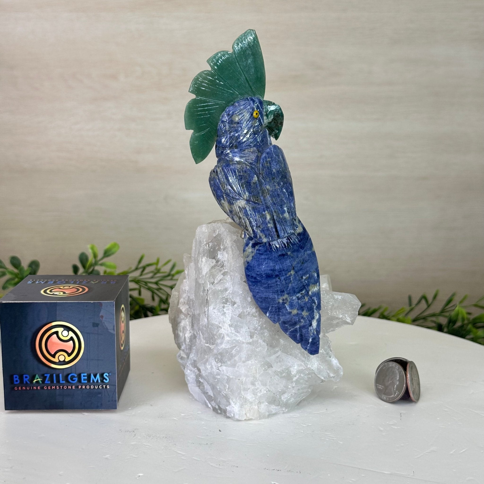 Medium Hand - Carved Sodalite Cockatoo on a Clear Quartz Base, 8.2" Tall #3003 - SOCCQ - 013 - Brazil GemsBrazil GemsMedium Hand - Carved Sodalite Cockatoo on a Clear Quartz Base, 8.2" Tall #3003 - SOCCQ - 013Crystal Birds3003 - SOCCQ - 013