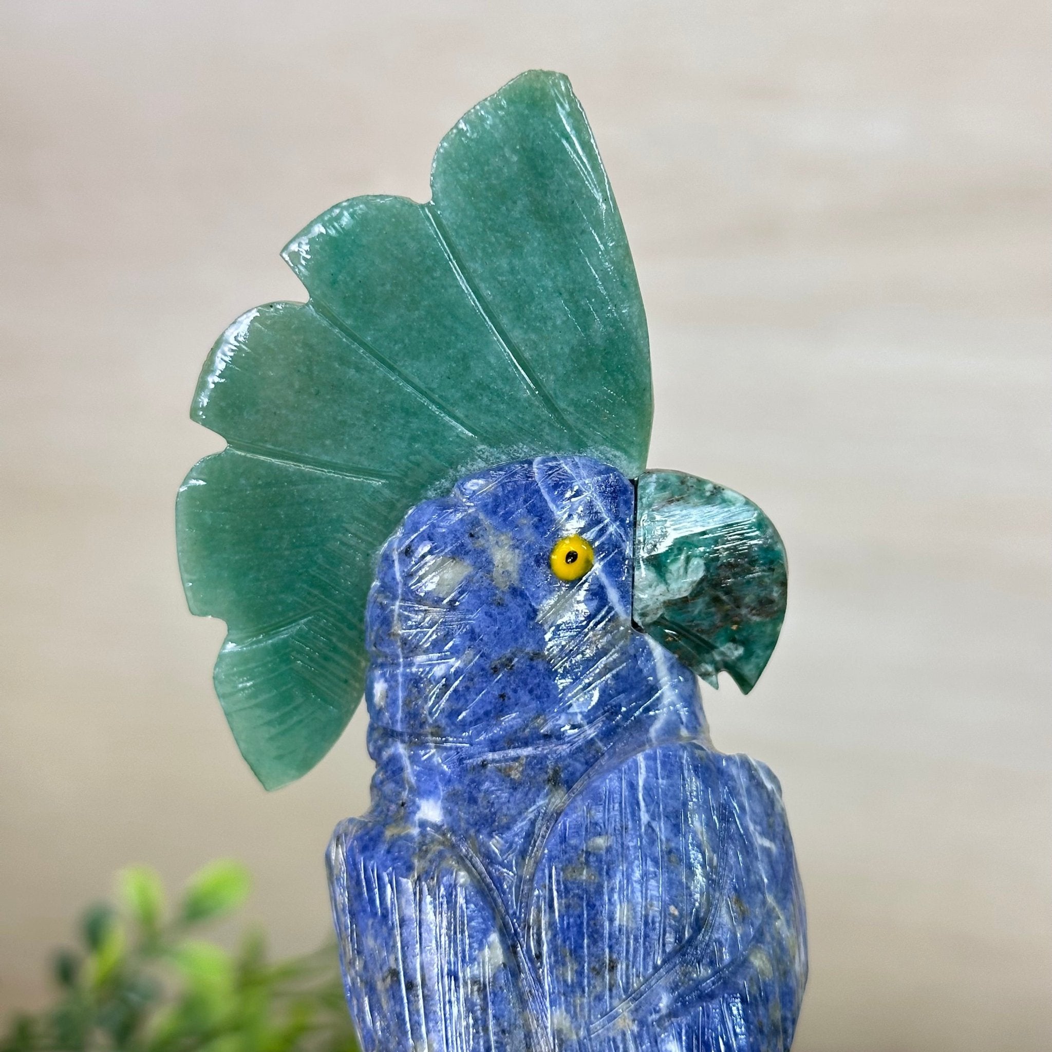 Medium Hand - Carved Sodalite Cockatoo on a Clear Quartz Base, 8.2" Tall #3003 - SOCCQ - 013 - Brazil GemsBrazil GemsMedium Hand - Carved Sodalite Cockatoo on a Clear Quartz Base, 8.2" Tall #3003 - SOCCQ - 013Crystal Birds3003 - SOCCQ - 013