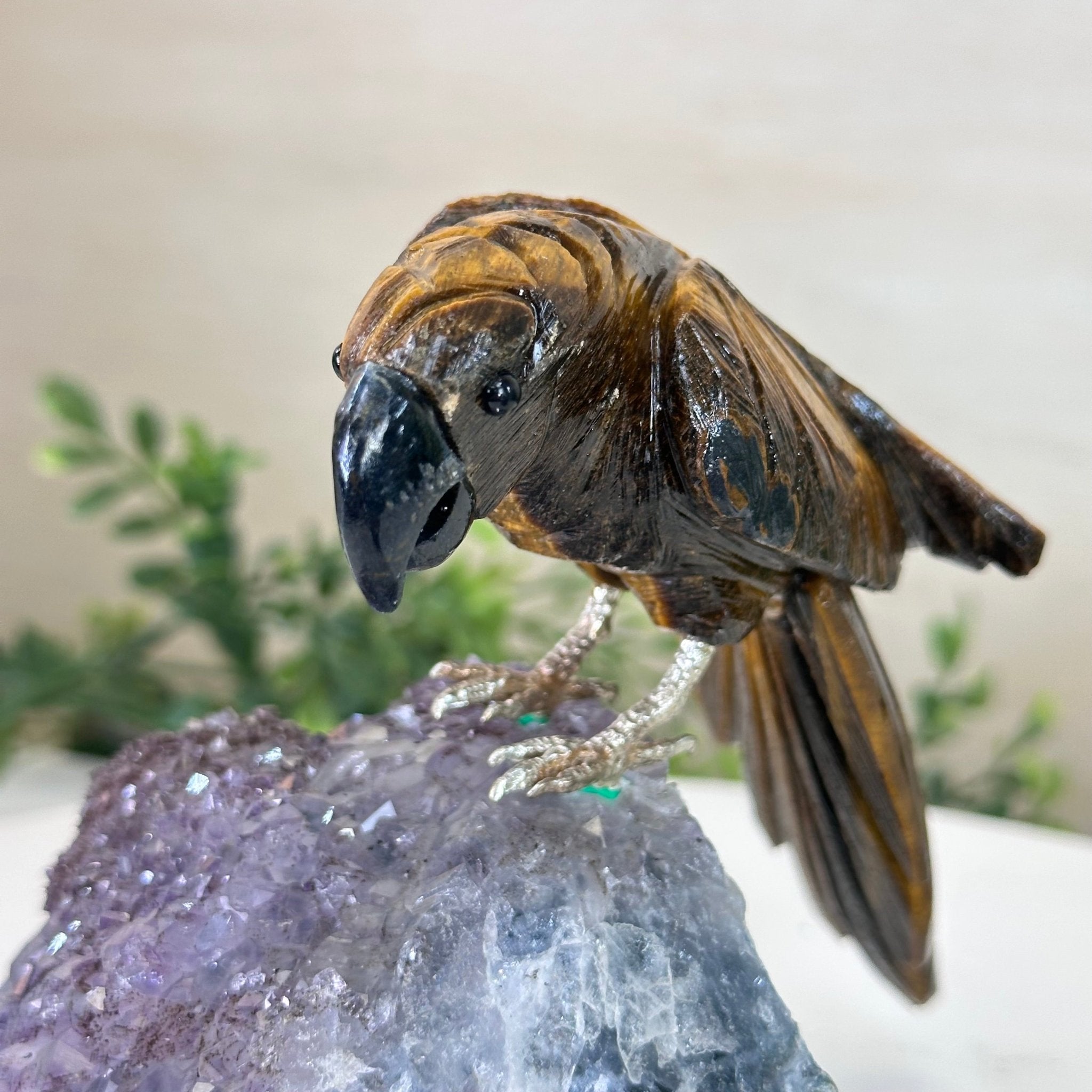 Medium Hand - Carved Tiger's Eye Parrot on an Amethyst Base, 4.6" Tall #3003 - TEPAM - 022 - Brazil GemsBrazil GemsMedium Hand - Carved Tiger's Eye Parrot on an Amethyst Base, 4.6" Tall #3003 - TEPAM - 022Crystal Birds3003 - TEPAM - 022