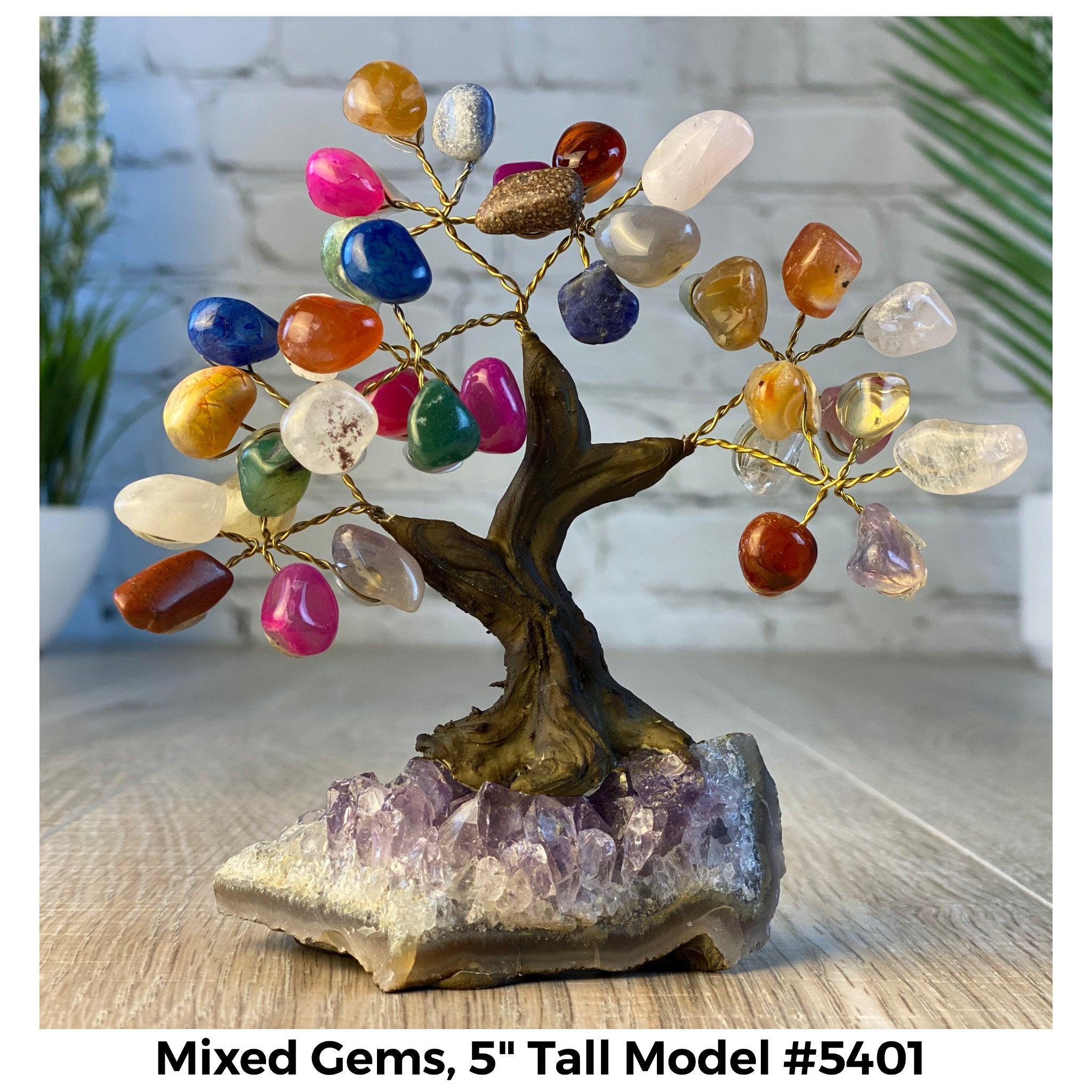 Mixed Gems 5" Tall Handmade Gemstone Tree on a Crystal base, 35 Gems #5401MIXD - Brazil GemsBrazil GemsMixed Gems 5" Tall Handmade Gemstone Tree on a Crystal base, 35 Gems #5401MIXDGemstone Trees5401MIXD