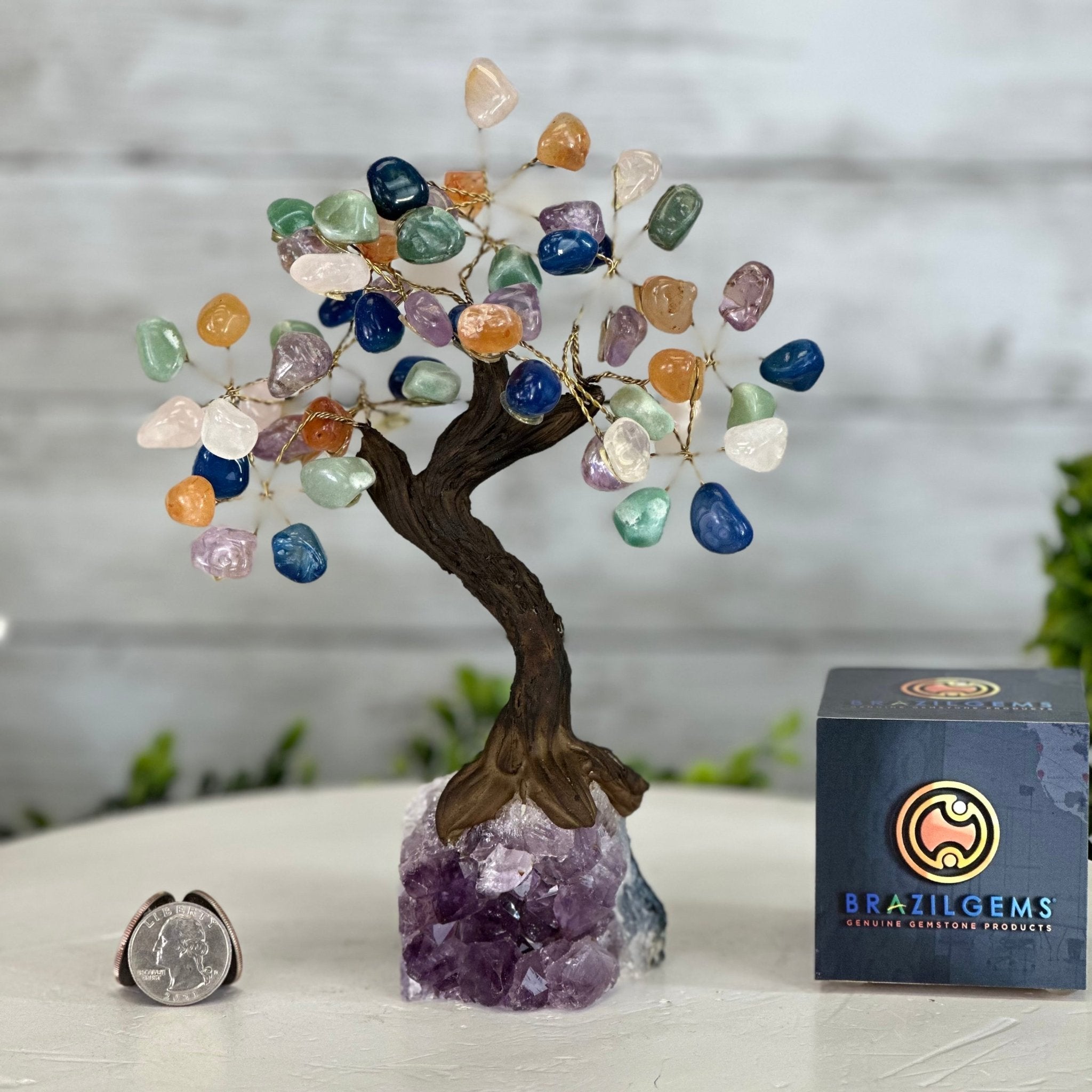 Mixed Gems 7" Tall Handmade Gemstone Tree on a Crystal base, 60 Gems #5402MIXD - Brazil GemsBrazil GemsMixed Gems 7" Tall Handmade Gemstone Tree on a Crystal base, 60 Gems #5402MIXDGemstone Trees5402MIXD