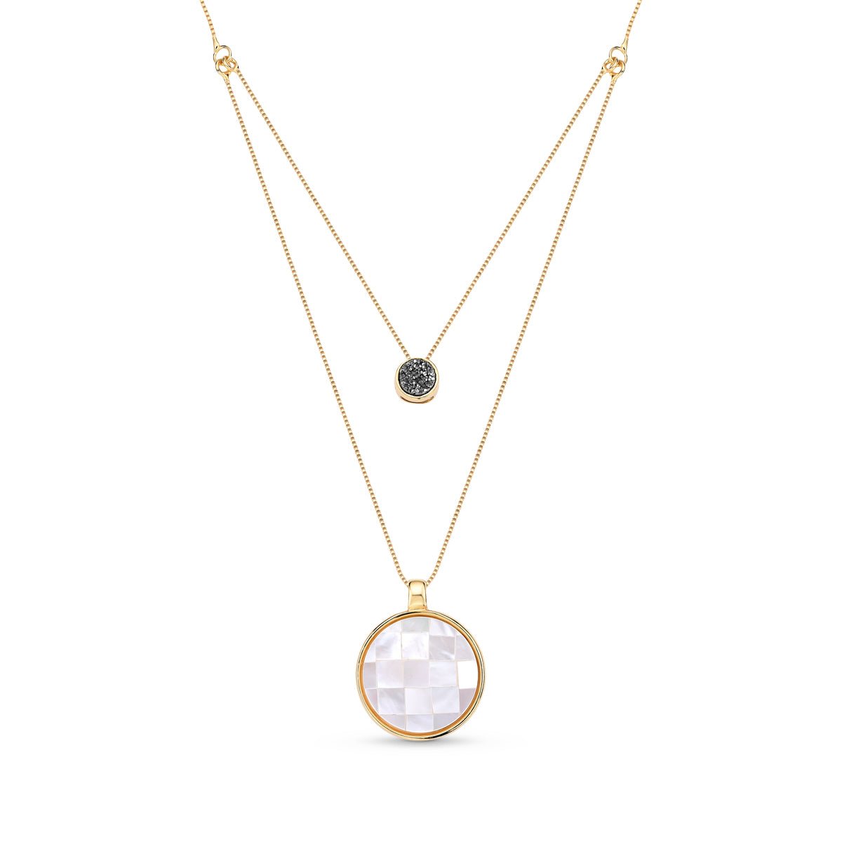 Mother of Pearl Mosaic Pendant 18K Gold Plated Layered Necklace
