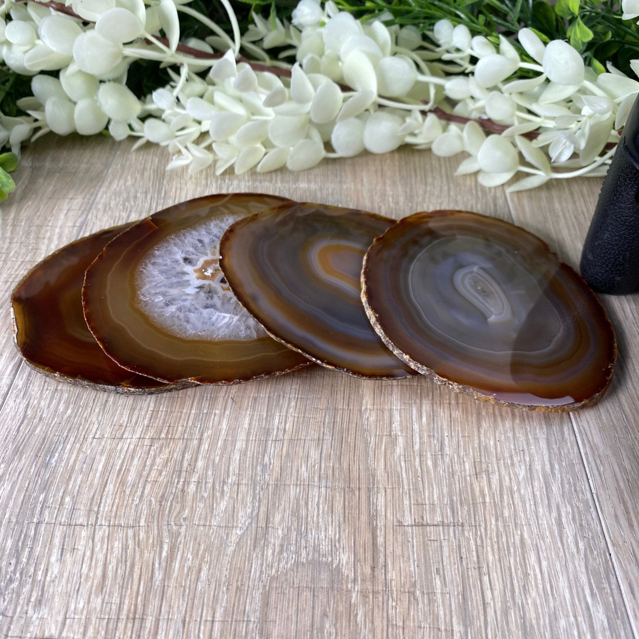 Outlet Large White Agate Coaster, Tea Pad Coasters Home Decor 5.5'' With Protective Bumper Pad