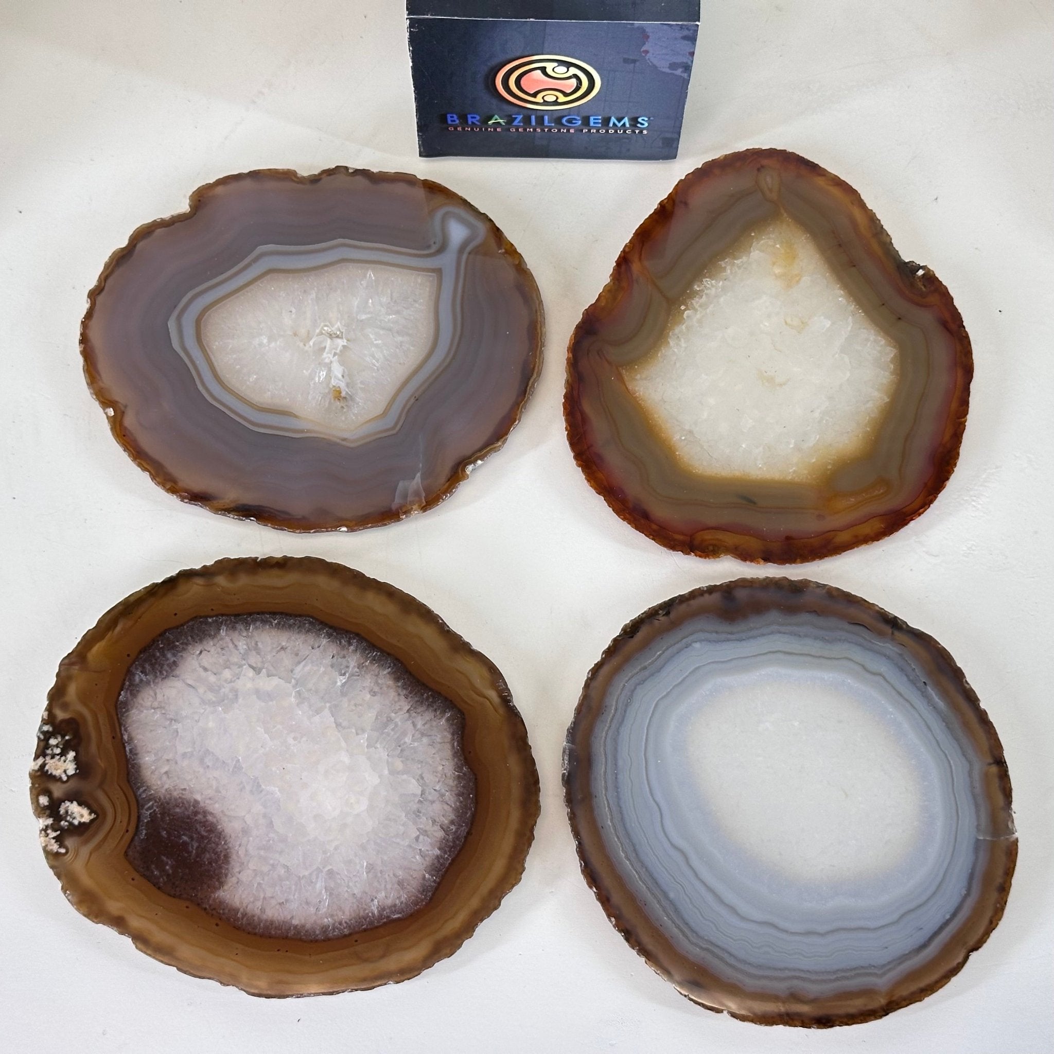 Natural Agate Coasters, Sized 3.5" to 4.5" each, Set of 4 or 8 Coasters #5205NATU - Brazil GemsBrazil GemsNatural Agate Coasters, Sized 3.5" to 4.5" each, Set of 4 or 8 Coasters #5205NATUCoaster Sets5205NATU