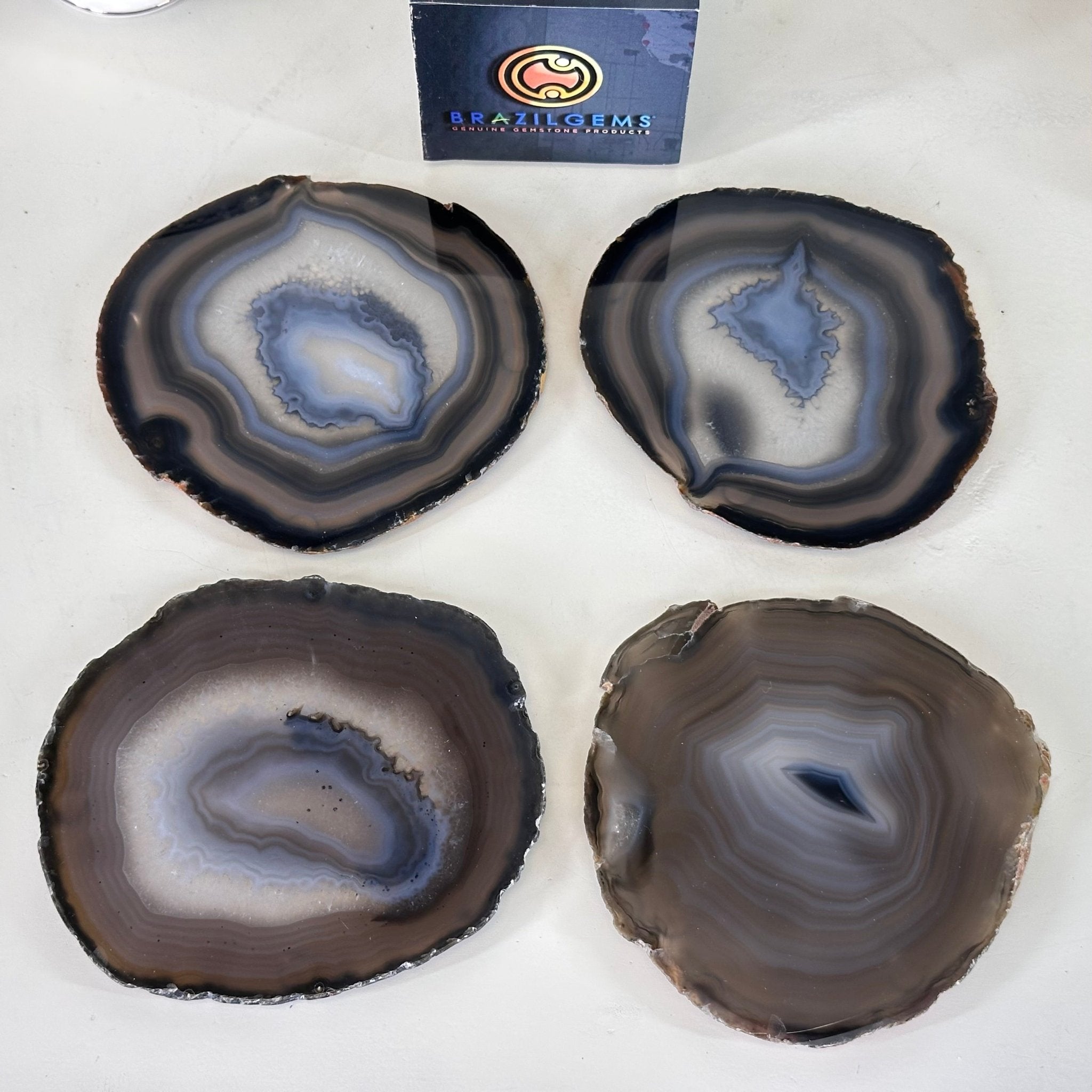 Natural Agate Coasters, Sized 3.5" to 4.5" each, Set of 4 or 8 Coasters #5205NATU - Brazil GemsBrazil GemsNatural Agate Coasters, Sized 3.5" to 4.5" each, Set of 4 or 8 Coasters #5205NATUCoaster Sets5205NATU