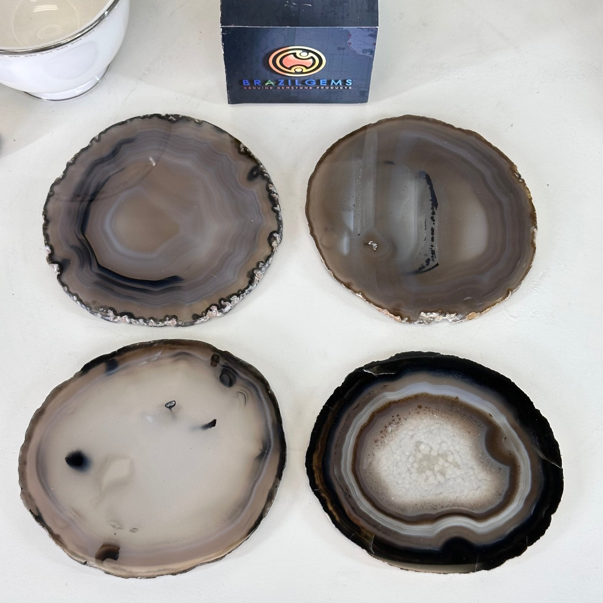 Natural Agate Coasters, Sized 3.5" to 4.5" each, Set of 4 or 8 Coasters #5205NATU - Brazil GemsBrazil GemsNatural Agate Coasters, Sized 3.5" to 4.5" each, Set of 4 or 8 Coasters #5205NATUCoaster Sets5205NATU