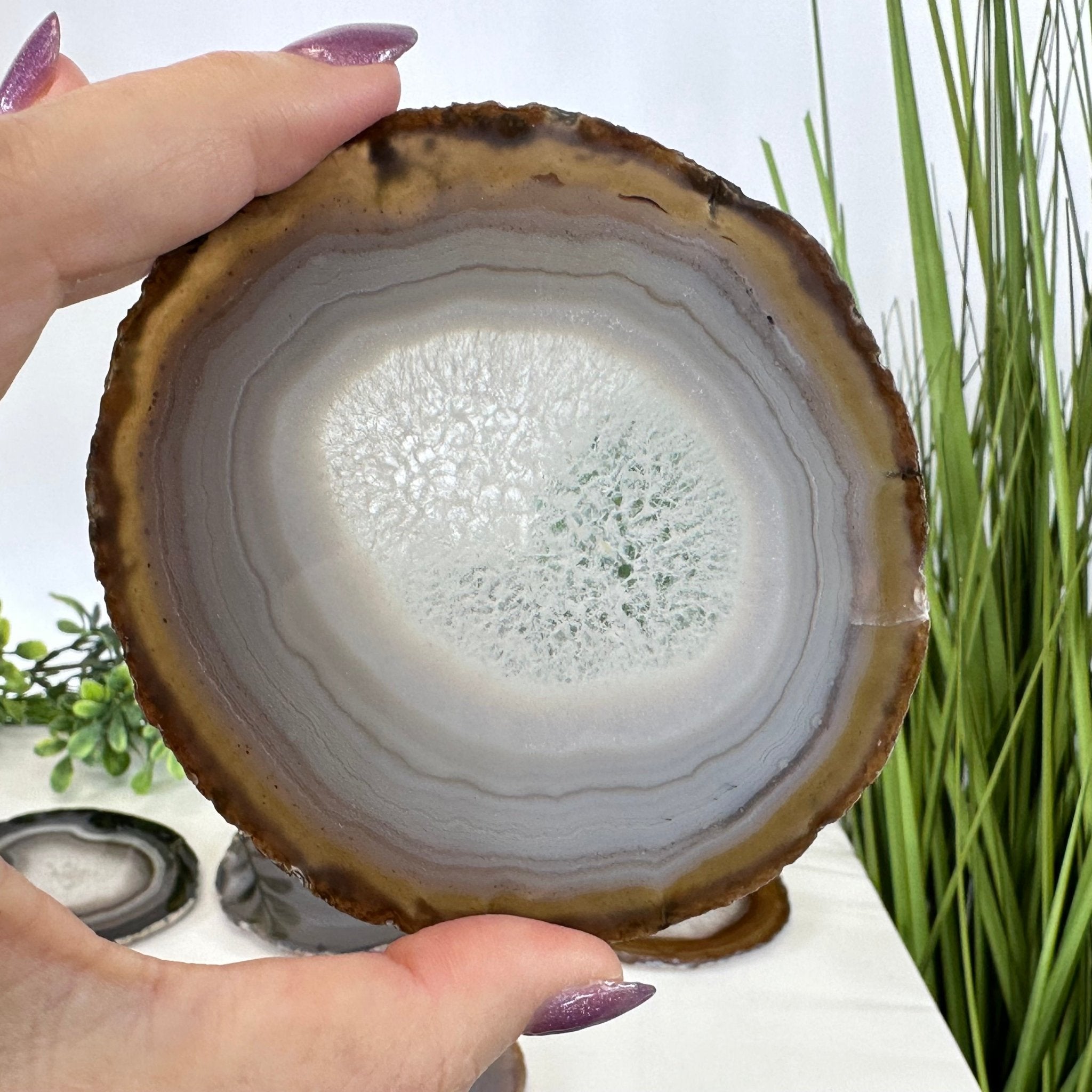 Outlet Large White Agate Coaster, Tea Pad Coasters Home Decor 5.5'' With Protective Bumper Pad