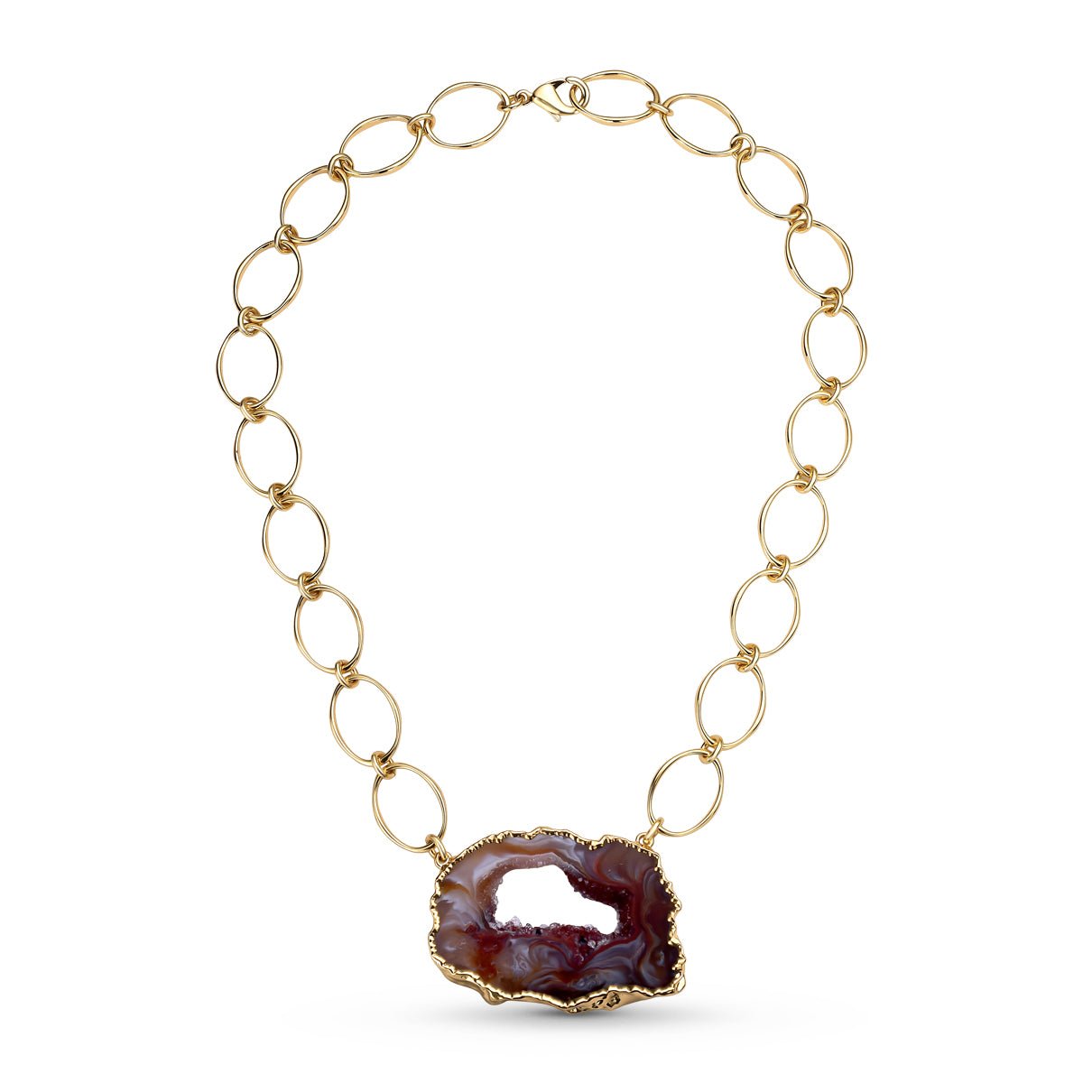 Natural Agate Geode 18K Gold Plated Collar Necklace - Brazil GemsBrazil GemsNatural Agate Geode 18K Gold Plated Collar NecklaceNecklace12GP5103 - 101